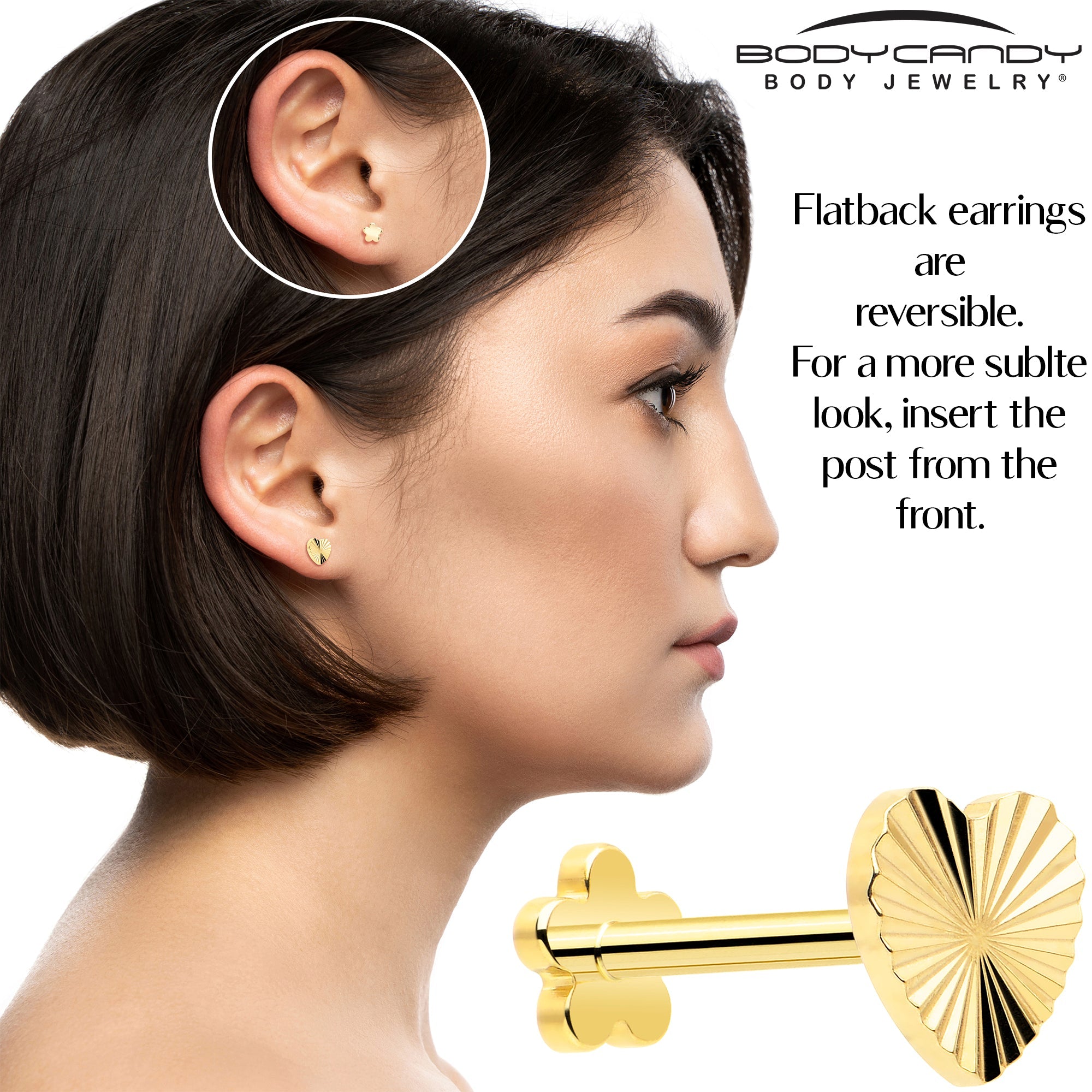 BodyCandy 18G Titanium Flat Back Earring Threadless Reversible Heart — alternative angle