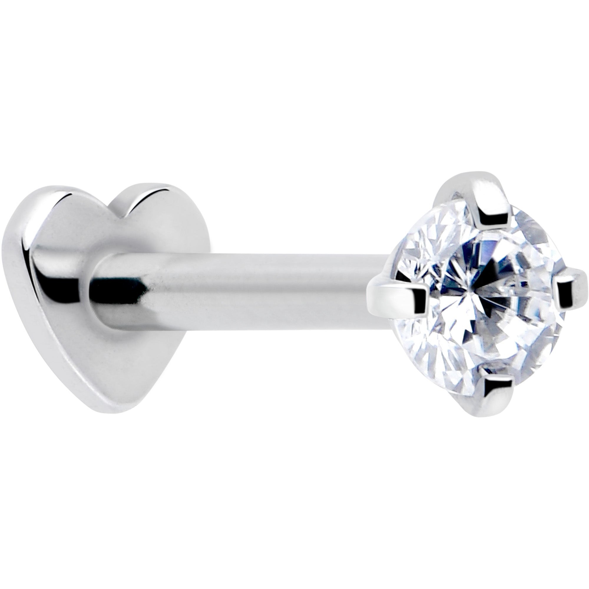 BodyCandy 16G 5/16 Clear CZ Implant Grade Titanium Threadless Reversible Heart Flatback Stud — main product shot