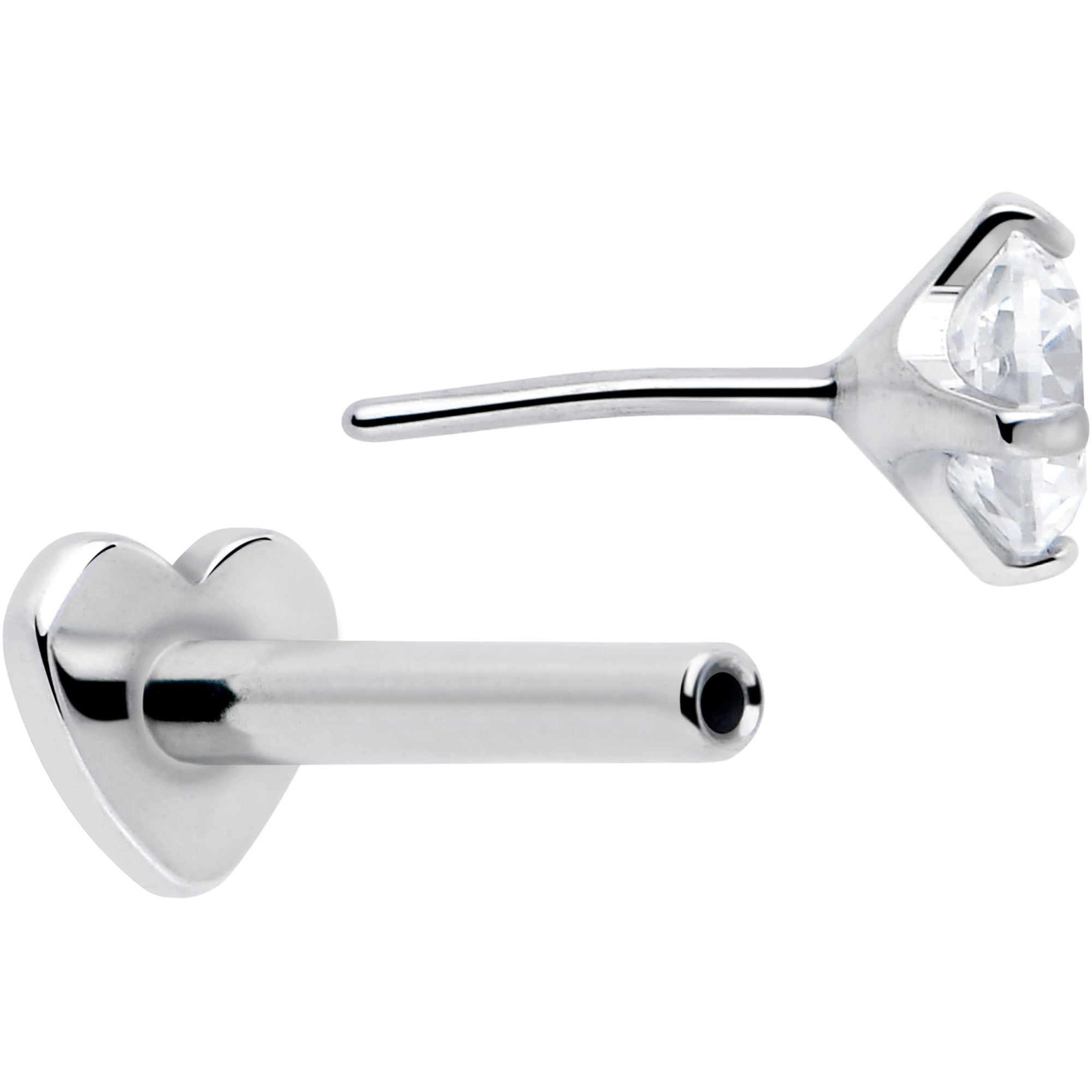 BodyCandy 16G 5/16 Clear CZ Implant Grade Titanium Threadless Reversible Heart Flatback Stud — lifestyle context