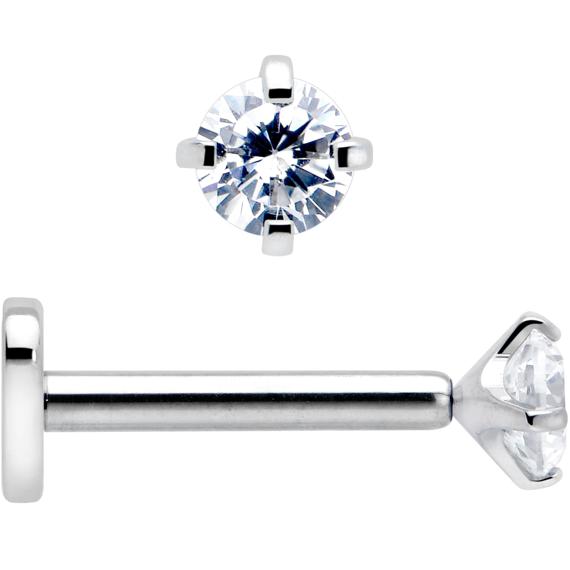 BodyCandy 16G 5/16 Clear CZ Implant Grade Titanium Threadless Reversible Heart Flatback Stud — alternative angle