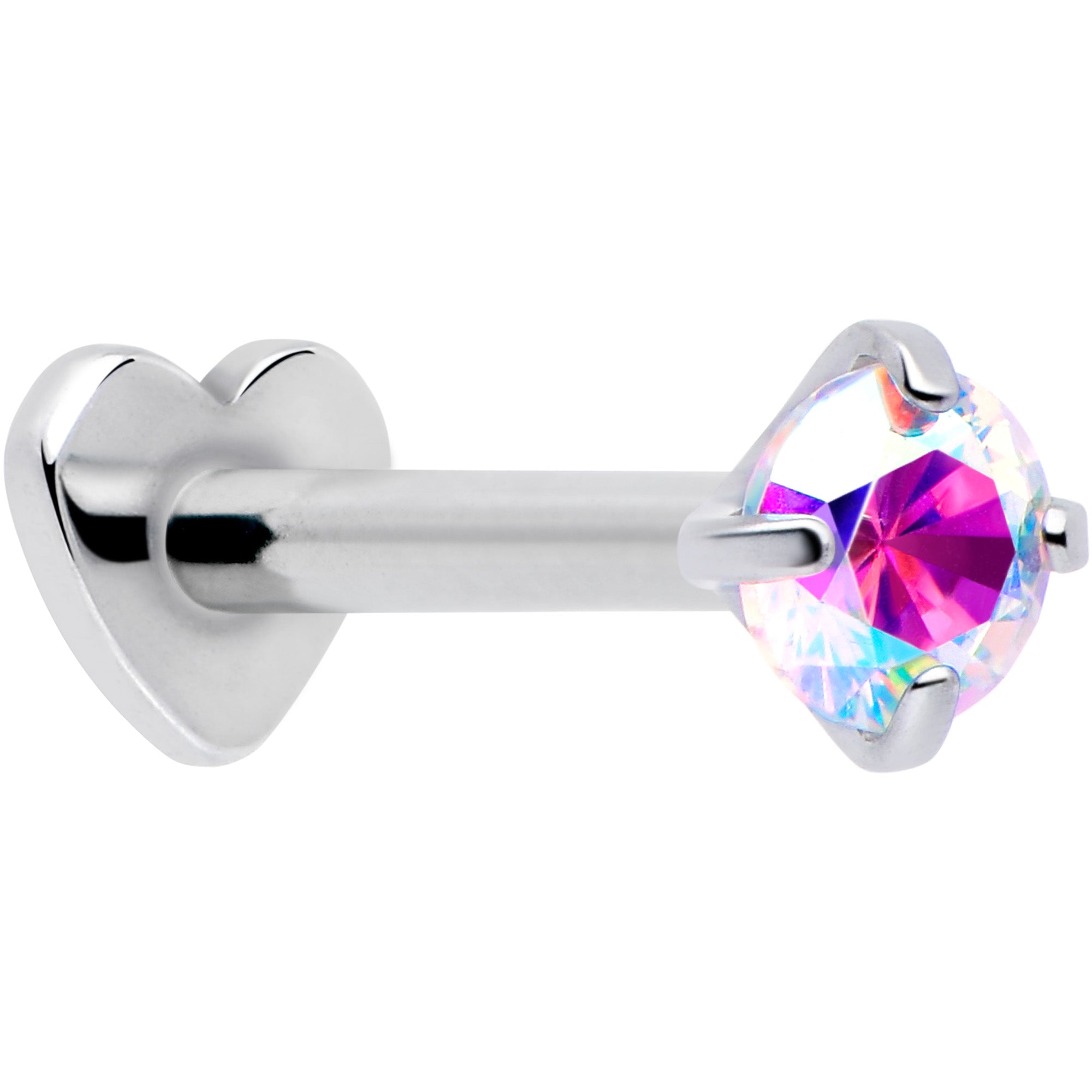 BodyCandy 16G 5/16 Aurora CZ Implant Grade Titanium Threadless Reversible Heart Flatback Stud — main product shot