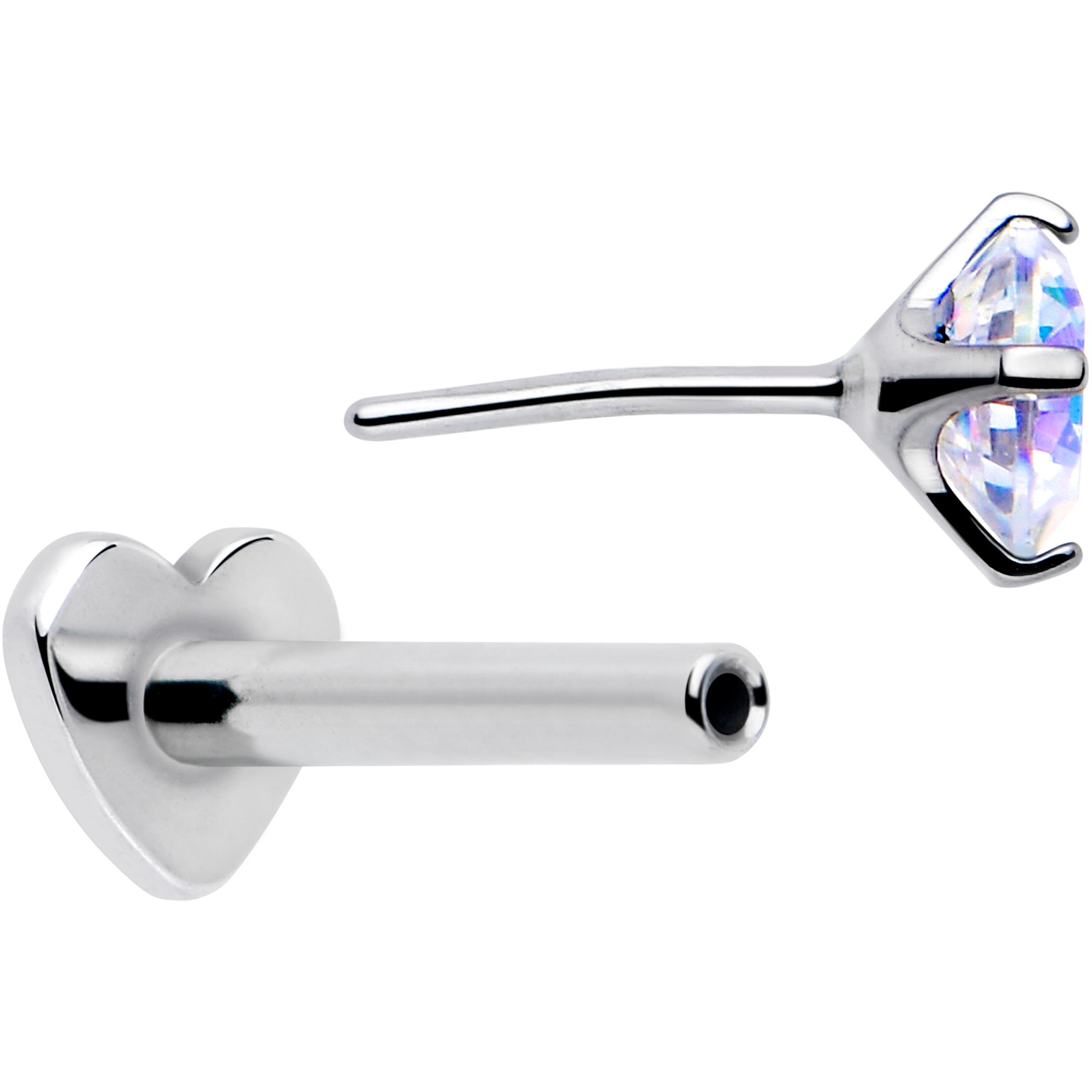 BodyCandy 16G 5/16 Aurora CZ Implant Grade Titanium Threadless Reversible Heart Flatback Stud — lifestyle context