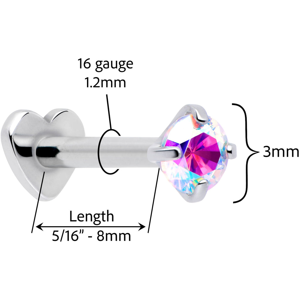 BodyCandy 16G 5/16 Aurora CZ Implant Grade Titanium Threadless Reversible Heart Flatback Stud — side view