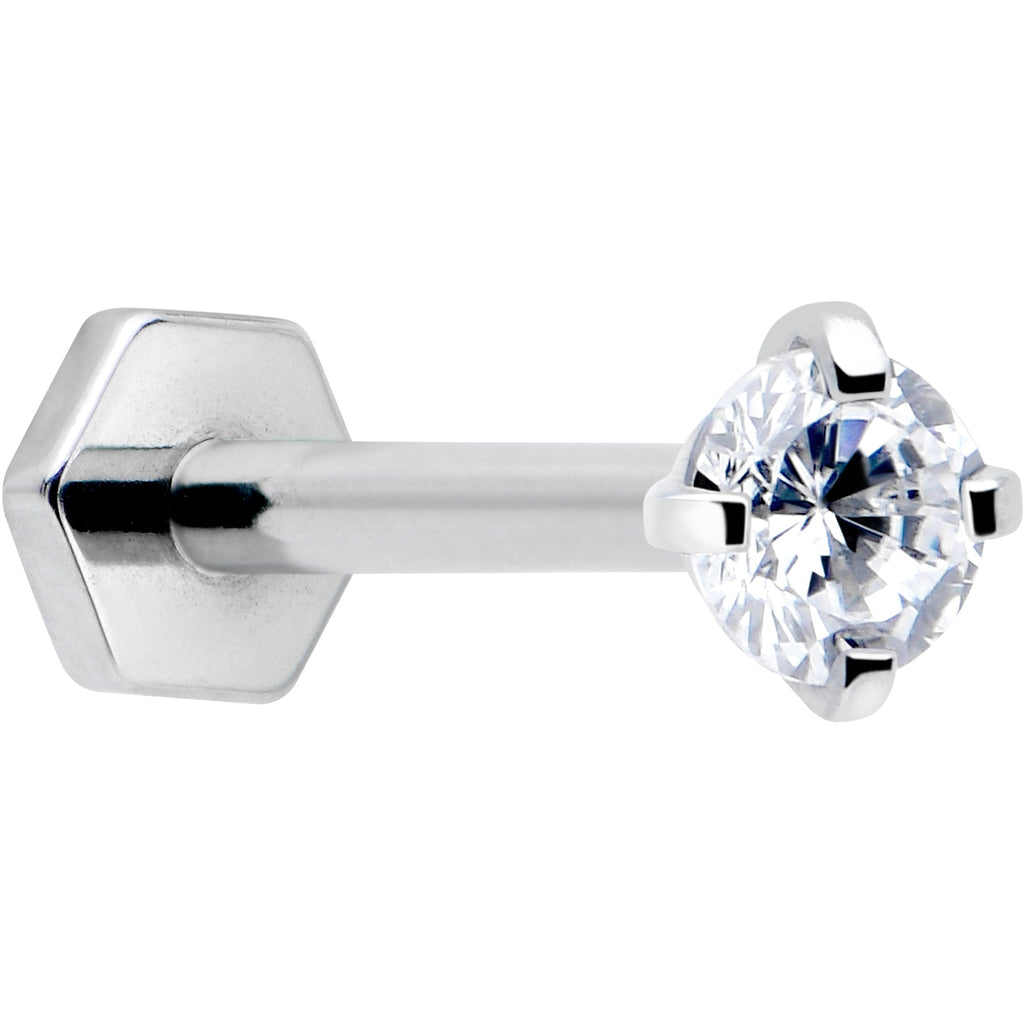 BodyCandy 16G 5/16 Clear Gem Implant Grade Titanium Threadless Reversible Hex Flatback Stud — main product shot