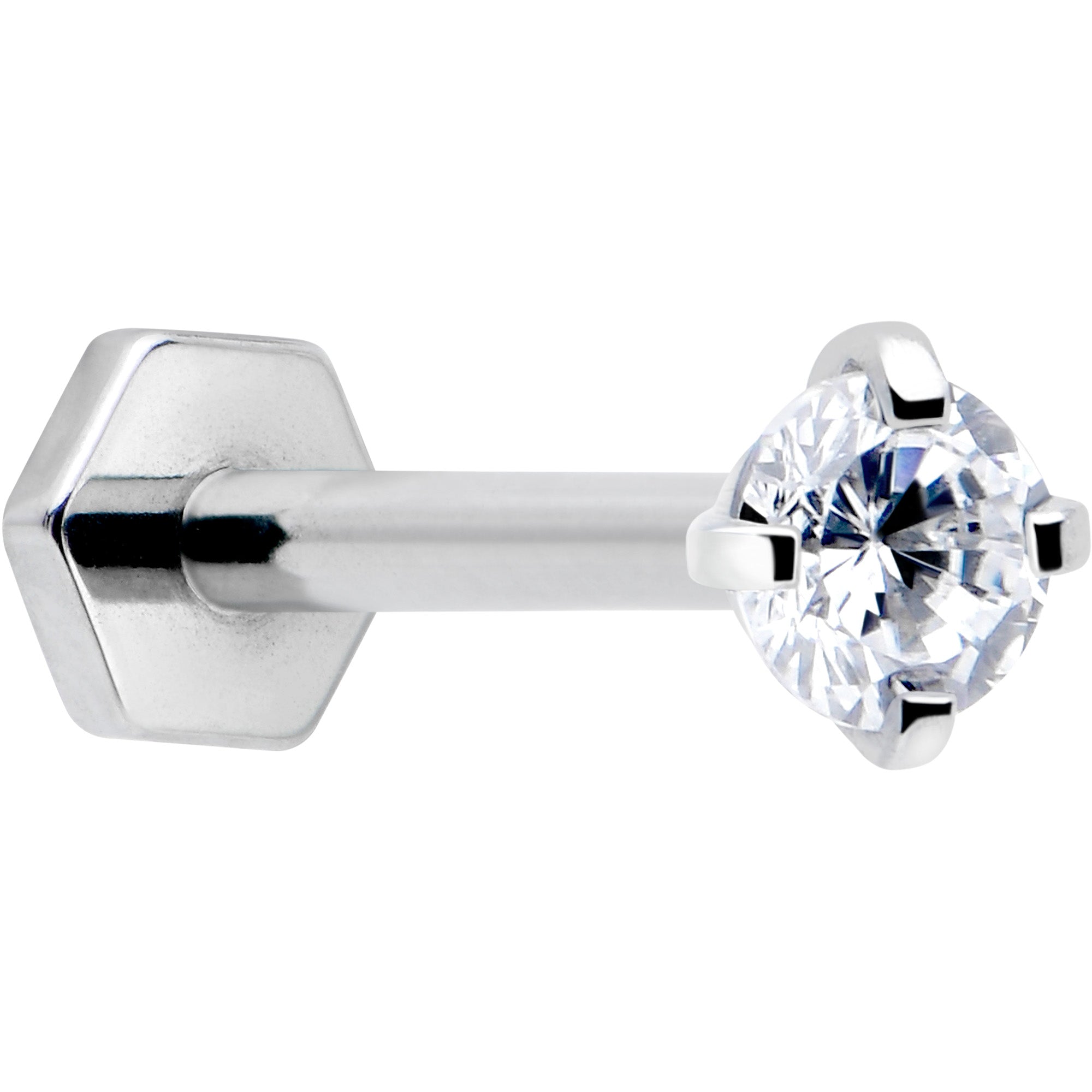 BodyCandy 16G 5/16 Clear Gem Implant Grade Titanium Threadless Reversible Hex Flatback Stud — main product shot