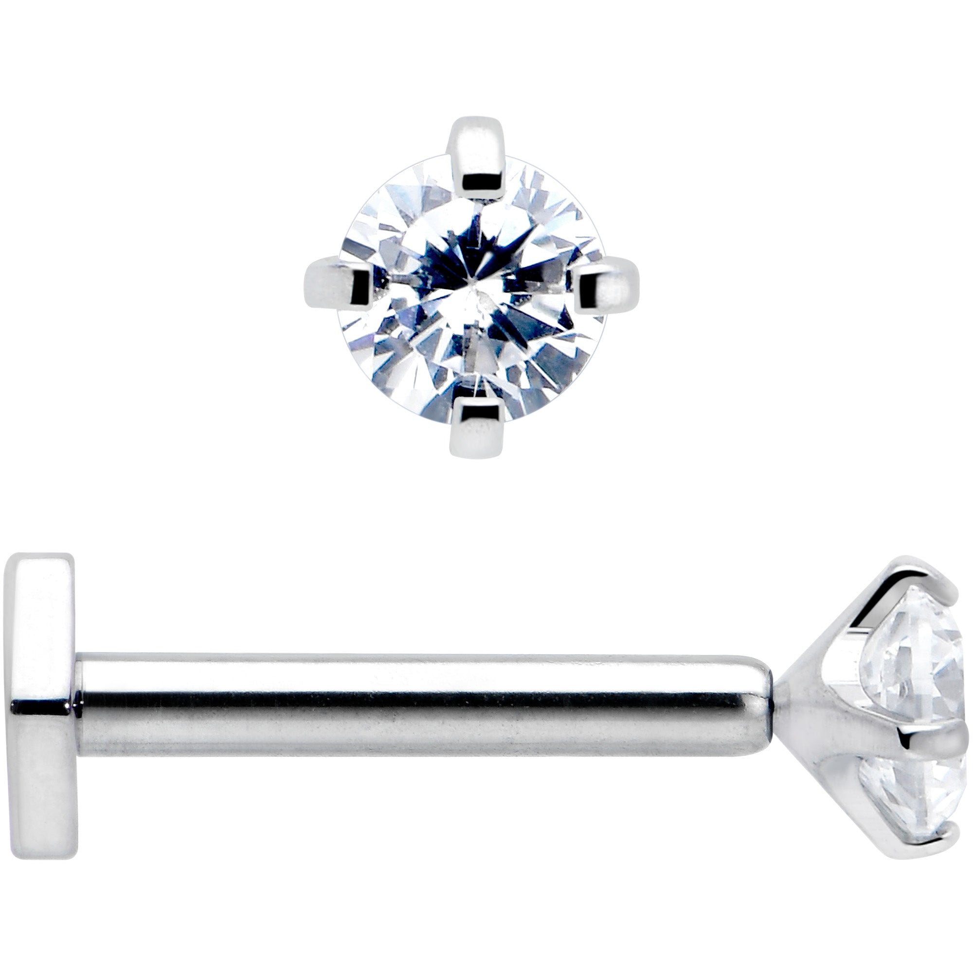 BodyCandy 16G 5/16 Clear Gem Implant Grade Titanium Threadless Reversible Hex Flatback Stud — alternative angle