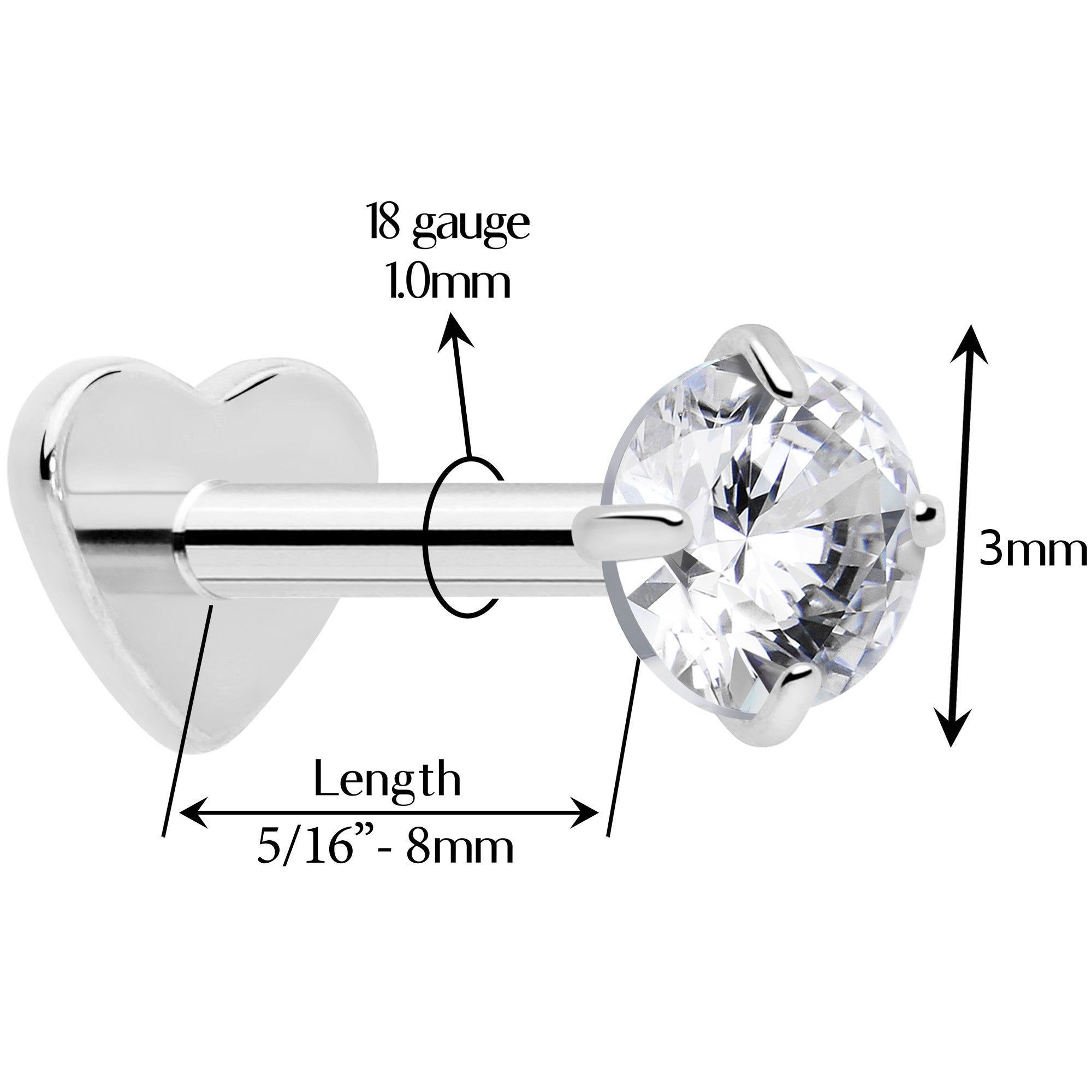 BodyCandy 18G 5/16 CZ Implant Grade Titanium Reversible Threadless Flatback — side view