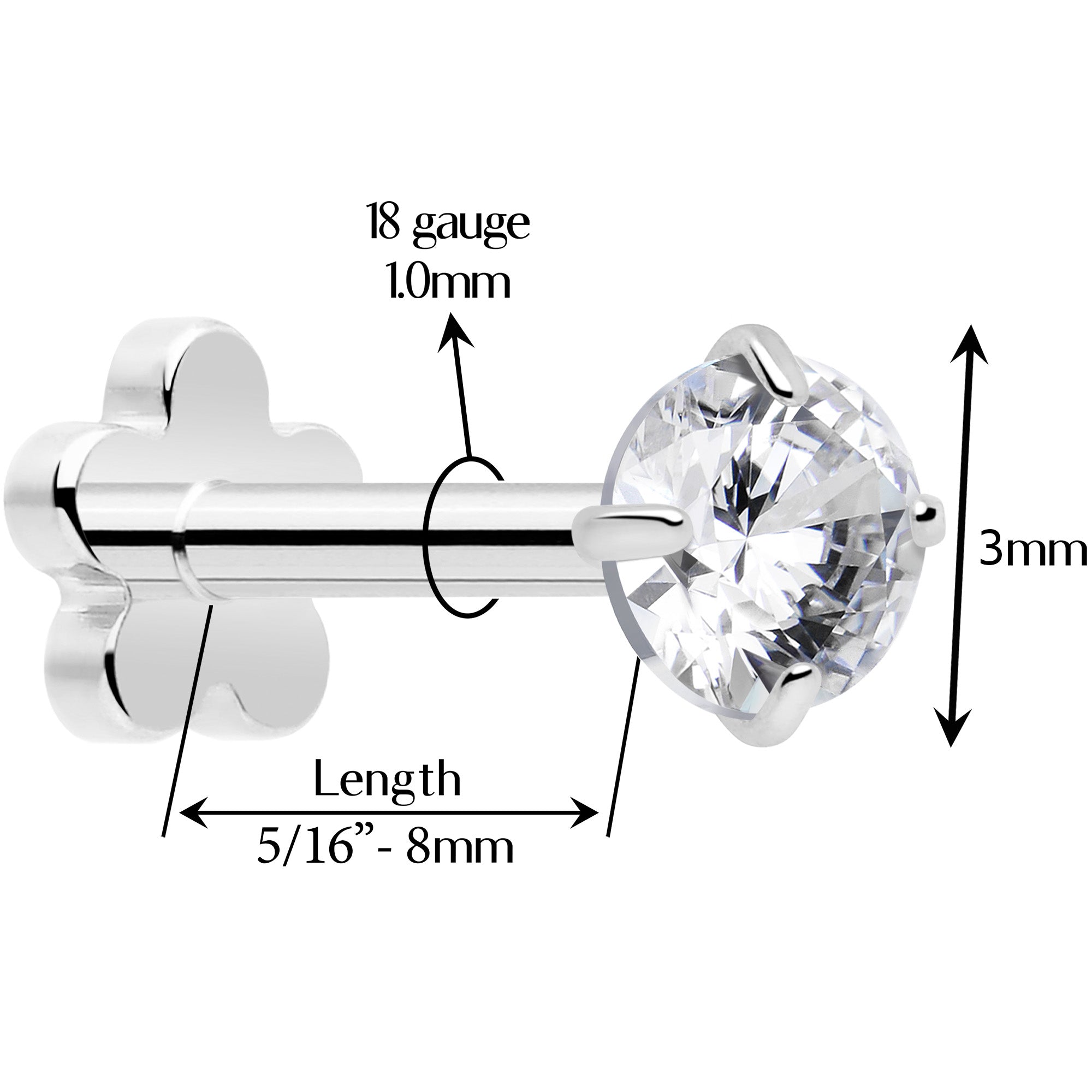 BodyCandy 18G 5/16 CZ Implant Grade Titanium Reversible Threadless Flatback — side view