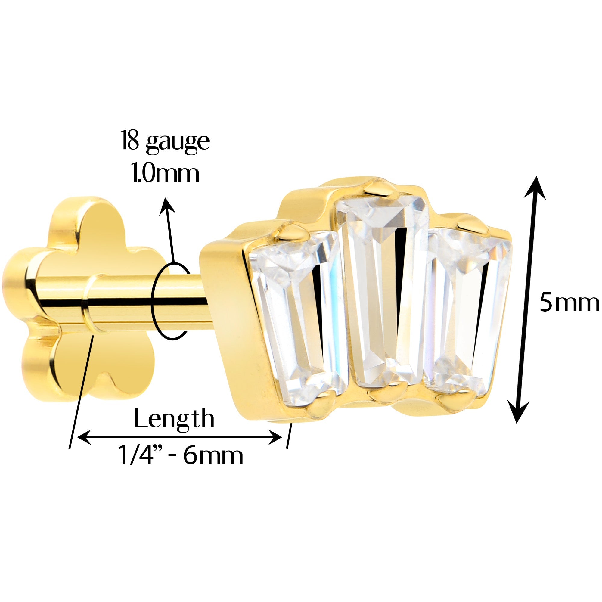 BodyCandy 18G 1/4 Clear Gem 14k Gold Plated Implant Grade Titanium Threadless Flower Reversible Flat Back Earring — side view