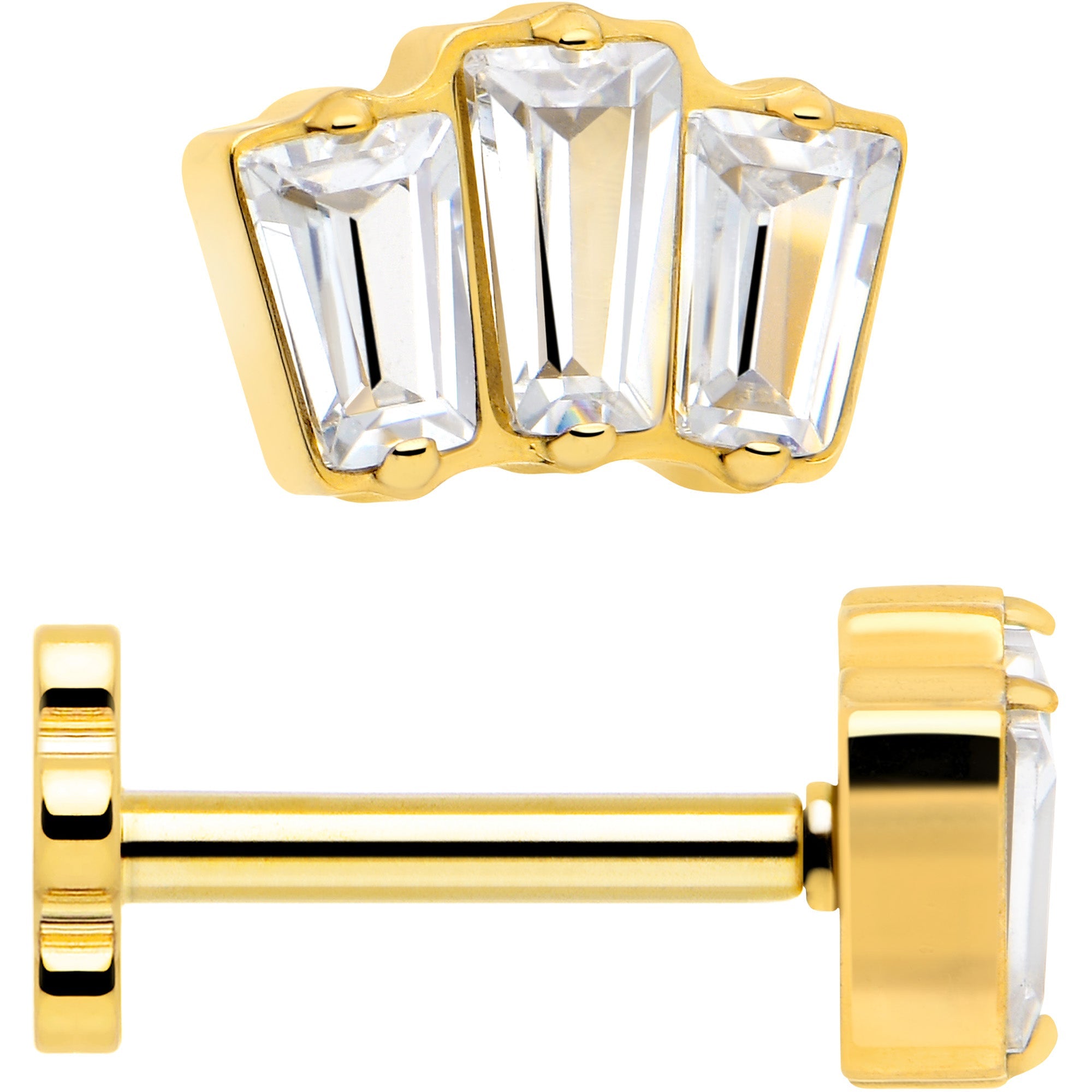 BodyCandy 18G 1/4 Clear Gem 14k Gold Plated Implant Grade Titanium Threadless Flower Reversible Flat Back Earring — alternati