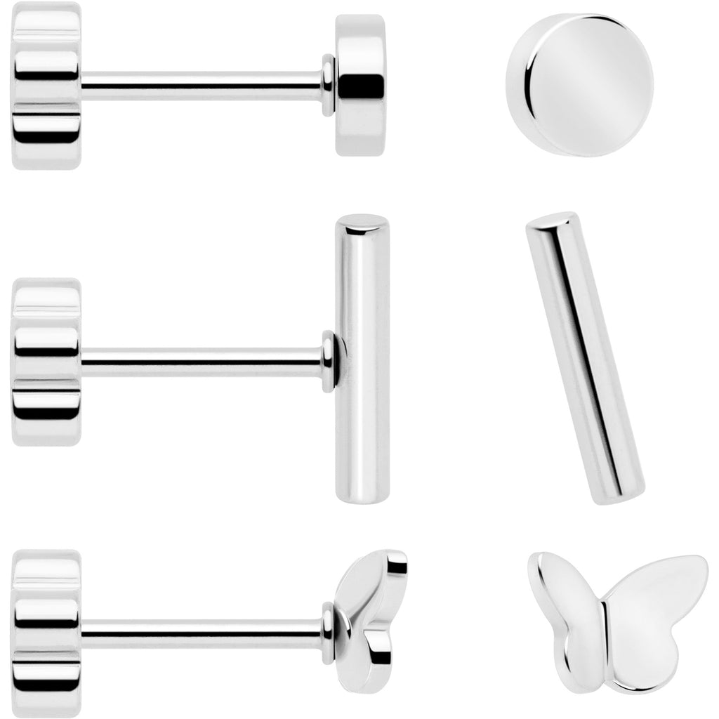 BodyCandy 20G Bar Disc Butterfly Reversible Flower Flat Back Earring Set of 6 — in-use photo