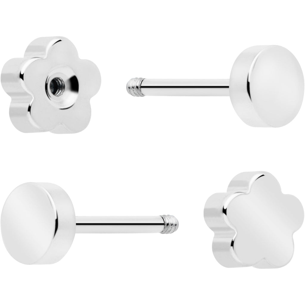 BodyCandy 20G Bar Disc Butterfly Reversible Flower Flat Back Earring Set of 6 — side view