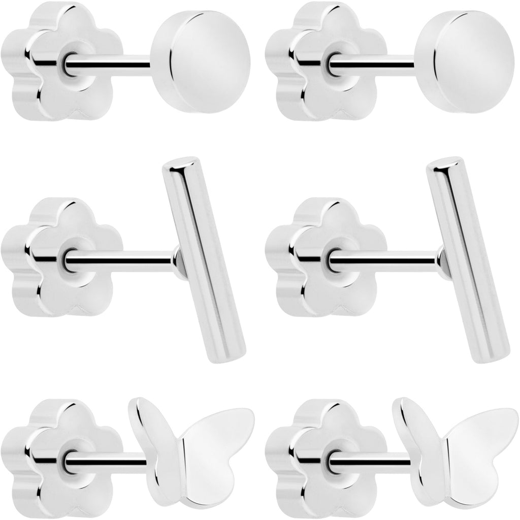 BodyCandy 20G Bar Disc Butterfly Reversible Flower Flat Back Earring Set of 6 — lifestyle context