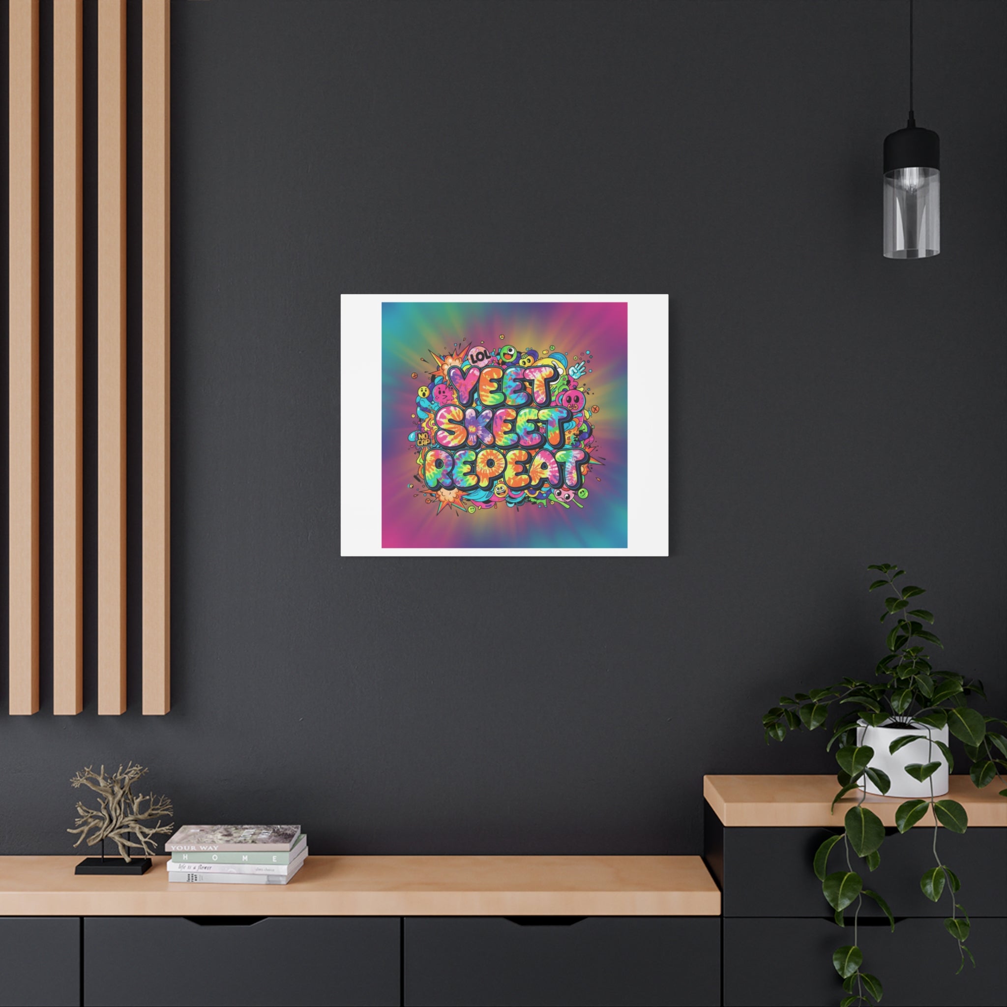 Yeet Skeet Repeat Canvas | Slogan & Glitch Graphic, Meme Phrase Wall Art