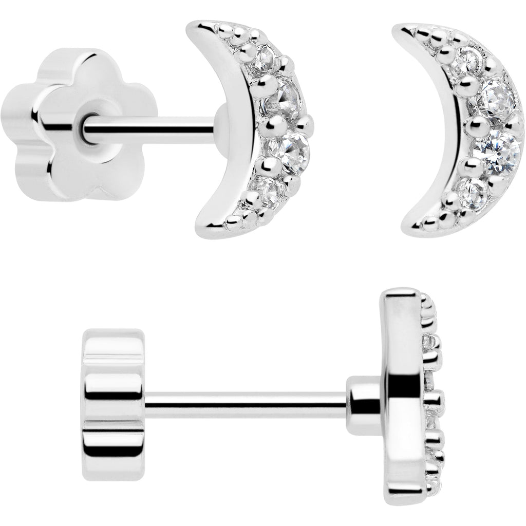 BodyCandy 20G Clear CZ Gem Moon Circle Bar Reversible Flower Flat Back Earring Set of 6 — in-use photo
