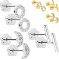 BodyCandy 20G Clear CZ Gem Moon Circle Bar Reversible Flower Flat Back Earring Set of 6 — main product shot