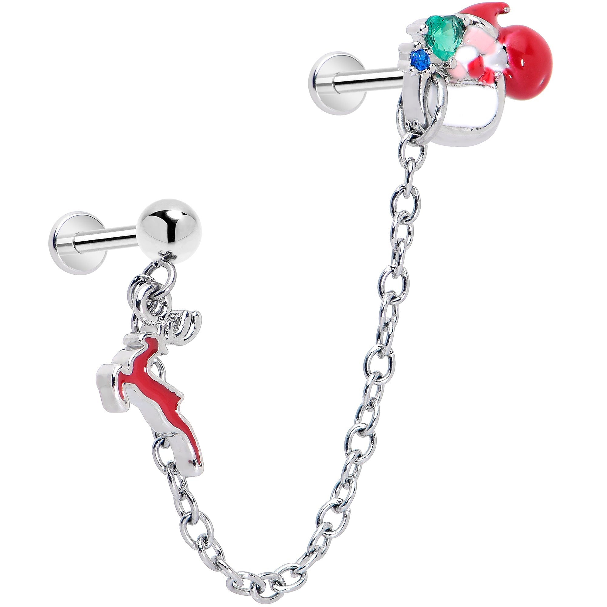 BodyCandy Christmas Flat Back Earrings - Santa Sleigh and Reindeer Holiday Double Earrings — main product shot