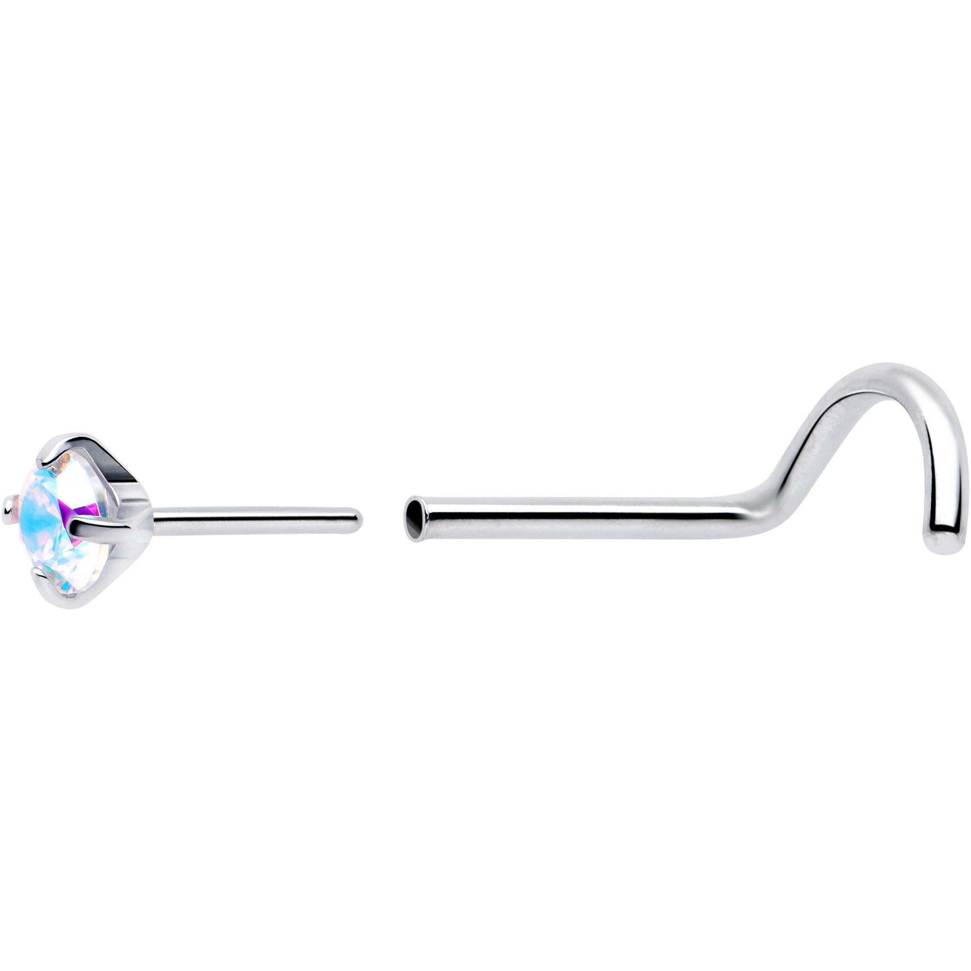 BodyCandy 20G 3mm CZ Prong Set Push-In Threadless Nose Screw Nose Ring — detail close-up