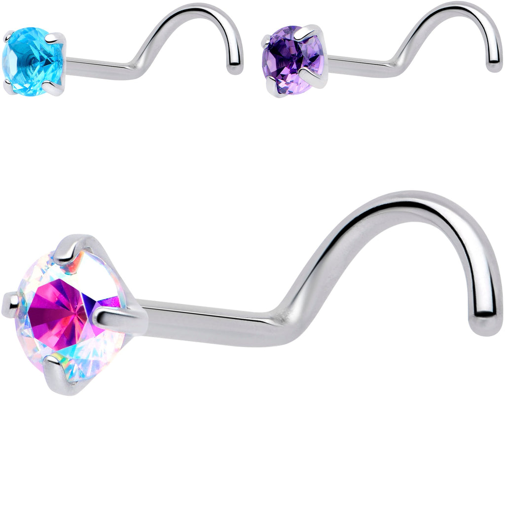 BodyCandy 20G 3mm CZ Prong Set Push-In Threadless Nose Screw Nose Ring — main product shot
