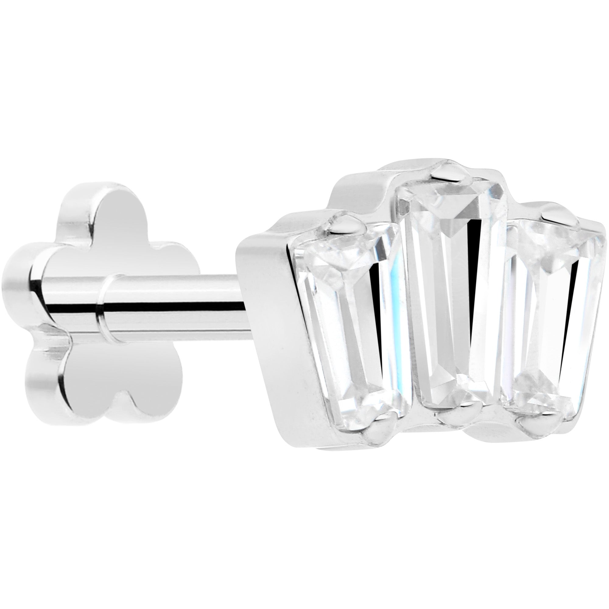 BodyCandy 18G 1/4 Clear Gem Implant Grade Titanium Threadless Flower Reversible Flat Back Earring — main product shot