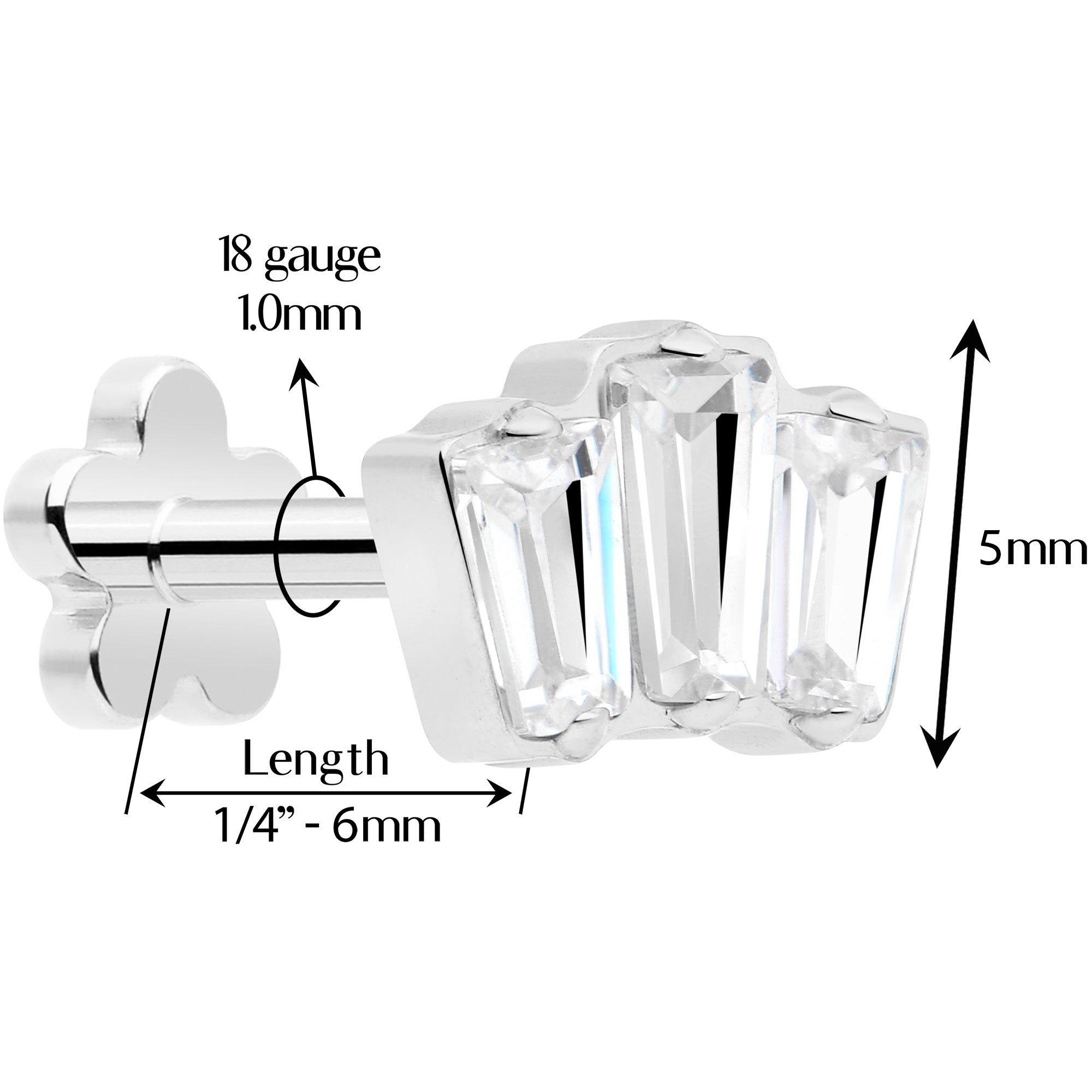 BodyCandy 18G 1/4 Clear Gem Implant Grade Titanium Threadless Flower Reversible Flat Back Earring — side view