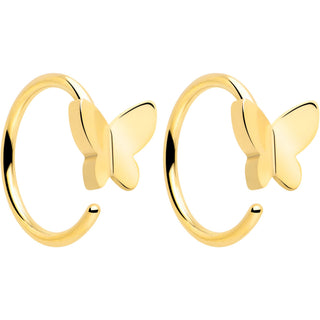 20G Gold Tone Implant Grade Titanium Butterfly Open Hoop Earring Set