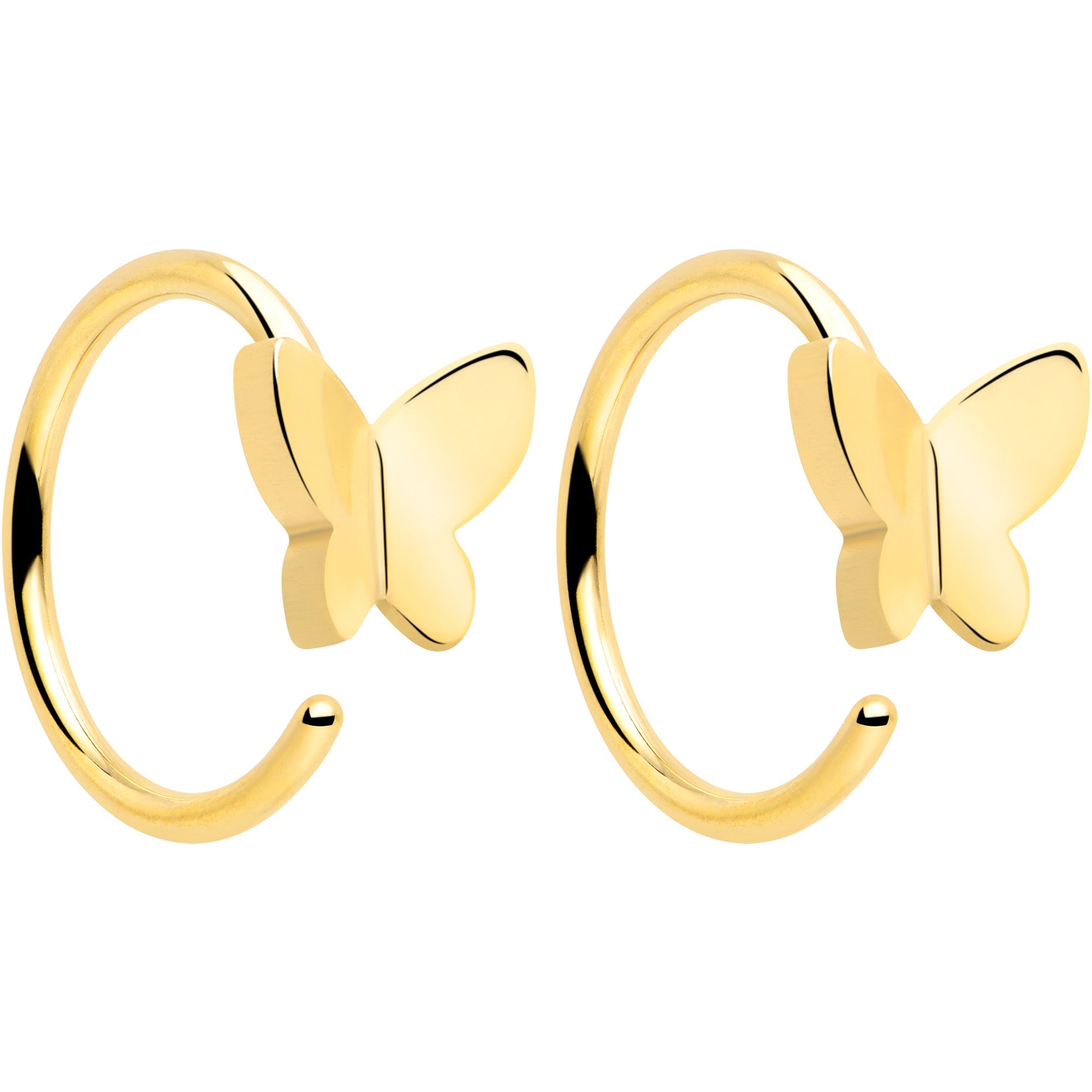 BodyCandy 20G Gold Tone Implant Grade Titanium Butterfly Open Hoop Earring Set — main product shot