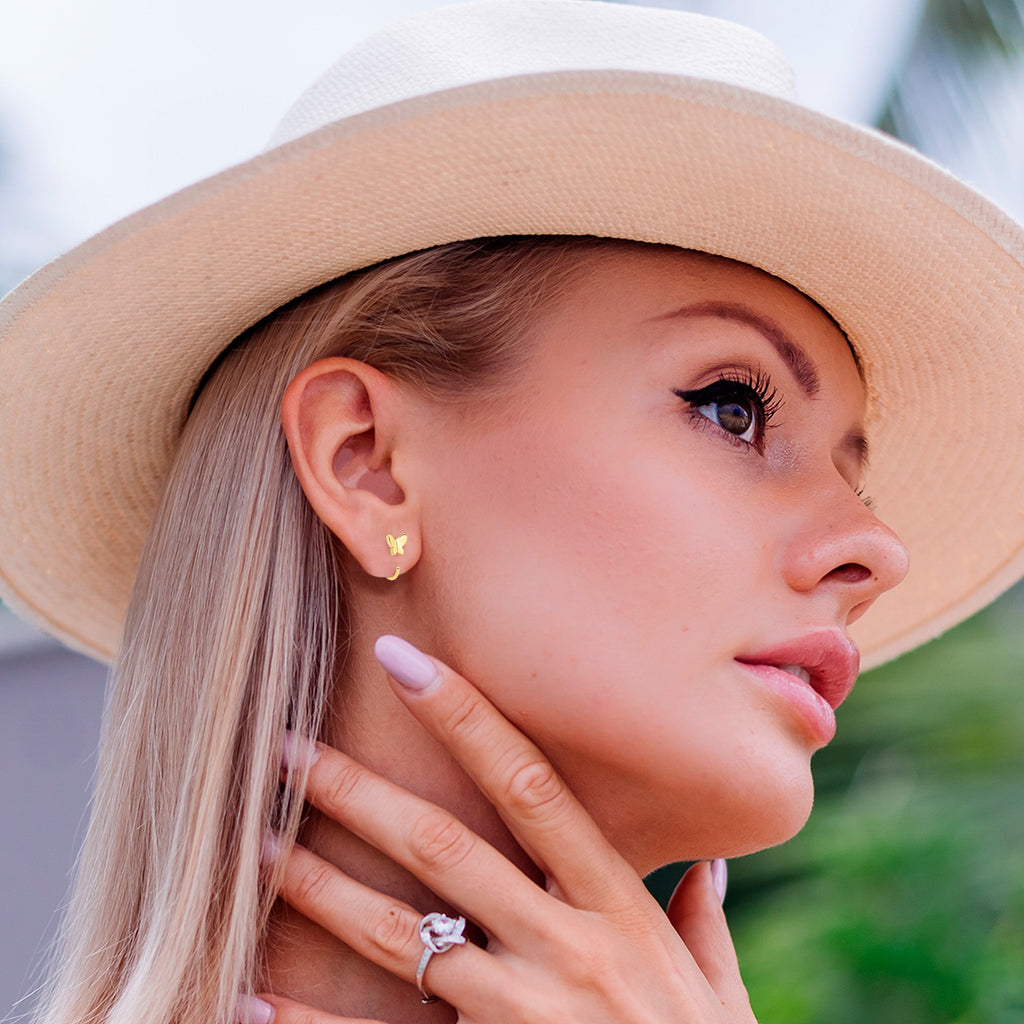 BodyCandy 20G Gold Tone Implant Grade Titanium Butterfly Open Hoop Earring Set — detail close-up