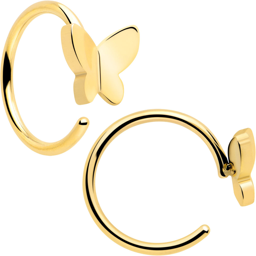 BodyCandy 20G Gold Tone Implant Grade Titanium Butterfly Open Hoop Earring Set — lifestyle context
