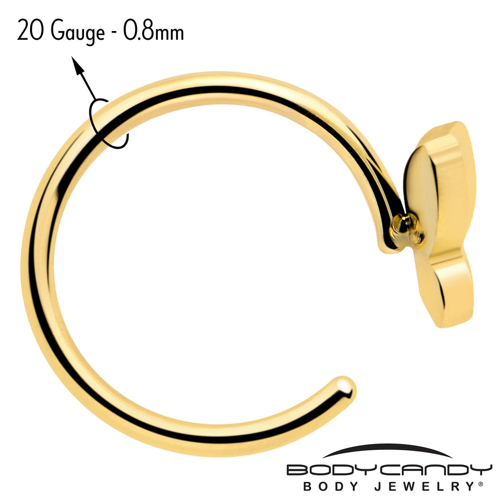 BodyCandy 20G Gold Tone Implant Grade Titanium Butterfly Open Hoop Earring Set — side view