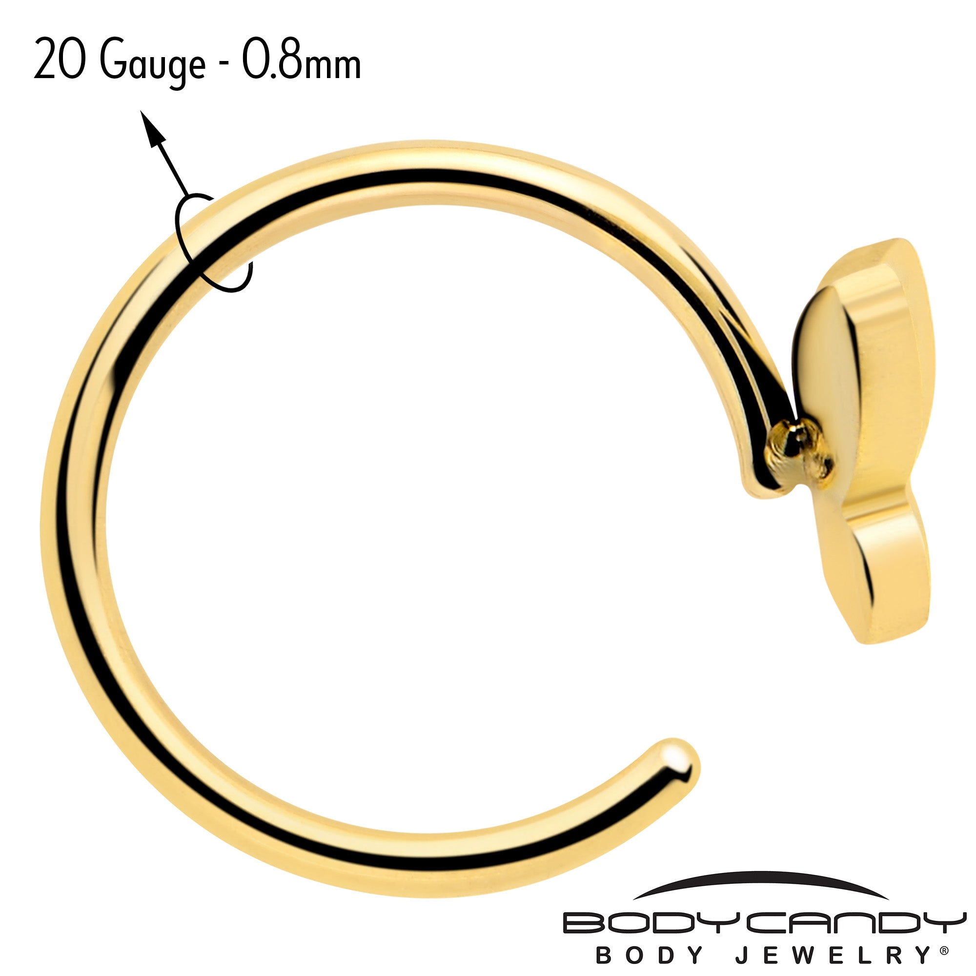 BodyCandy 20G Gold Tone Implant Grade Titanium Butterfly Open Hoop Earring Set — side view