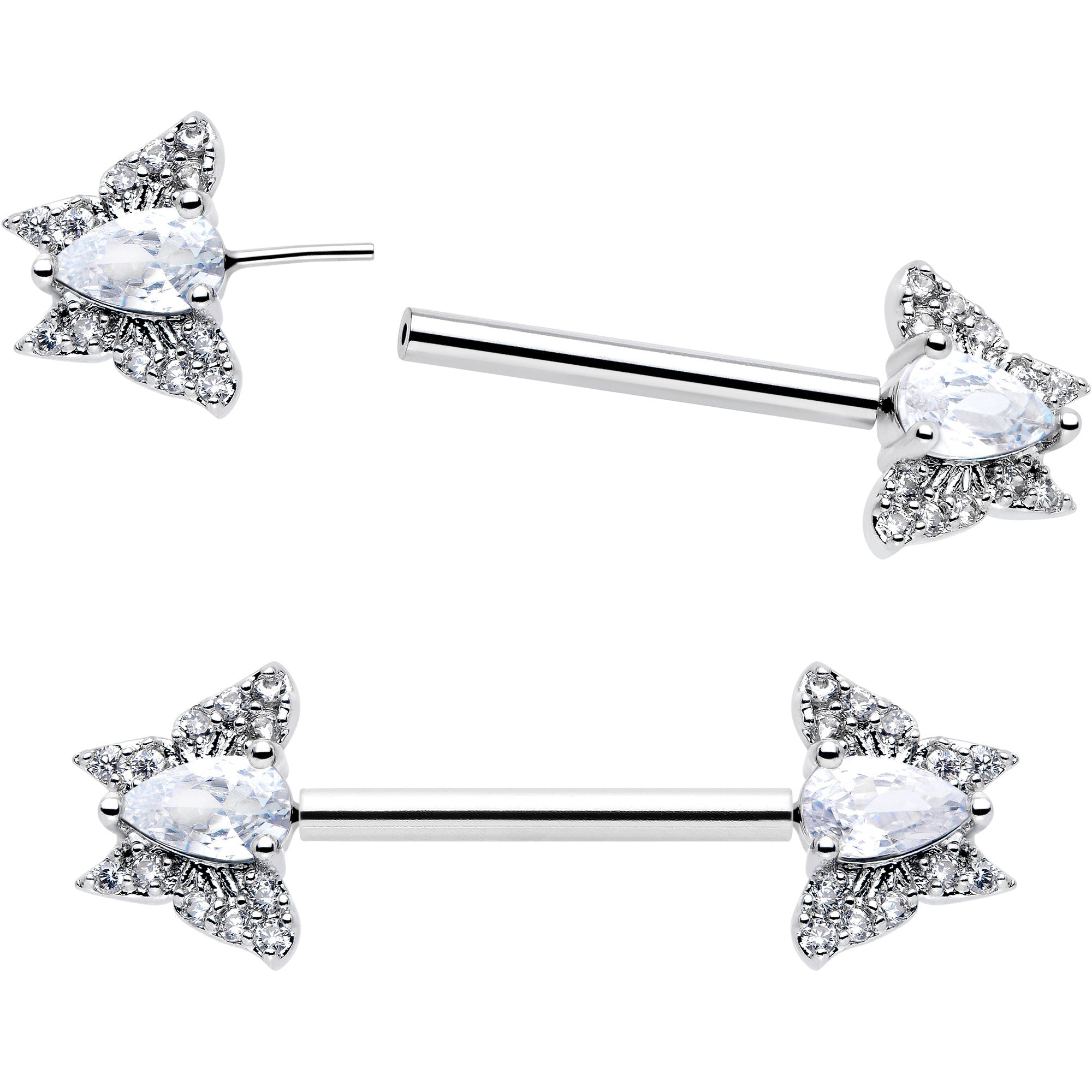 BodyCandy 14G 9/16 Style Butterfly Threadless Nipple Ring Set — detail close-up