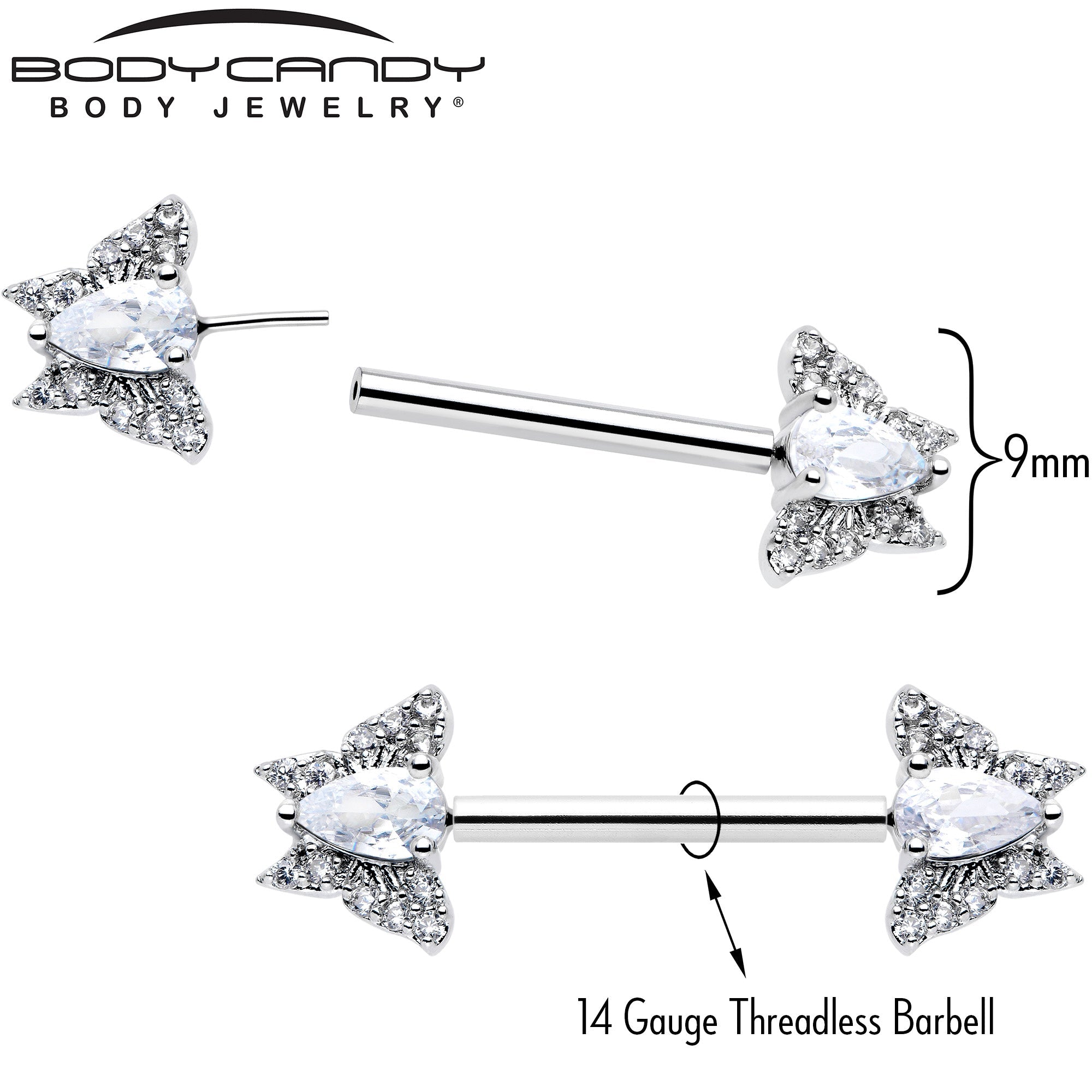 BodyCandy 14G 9/16 Style Butterfly Threadless Nipple Ring Set — lifestyle context