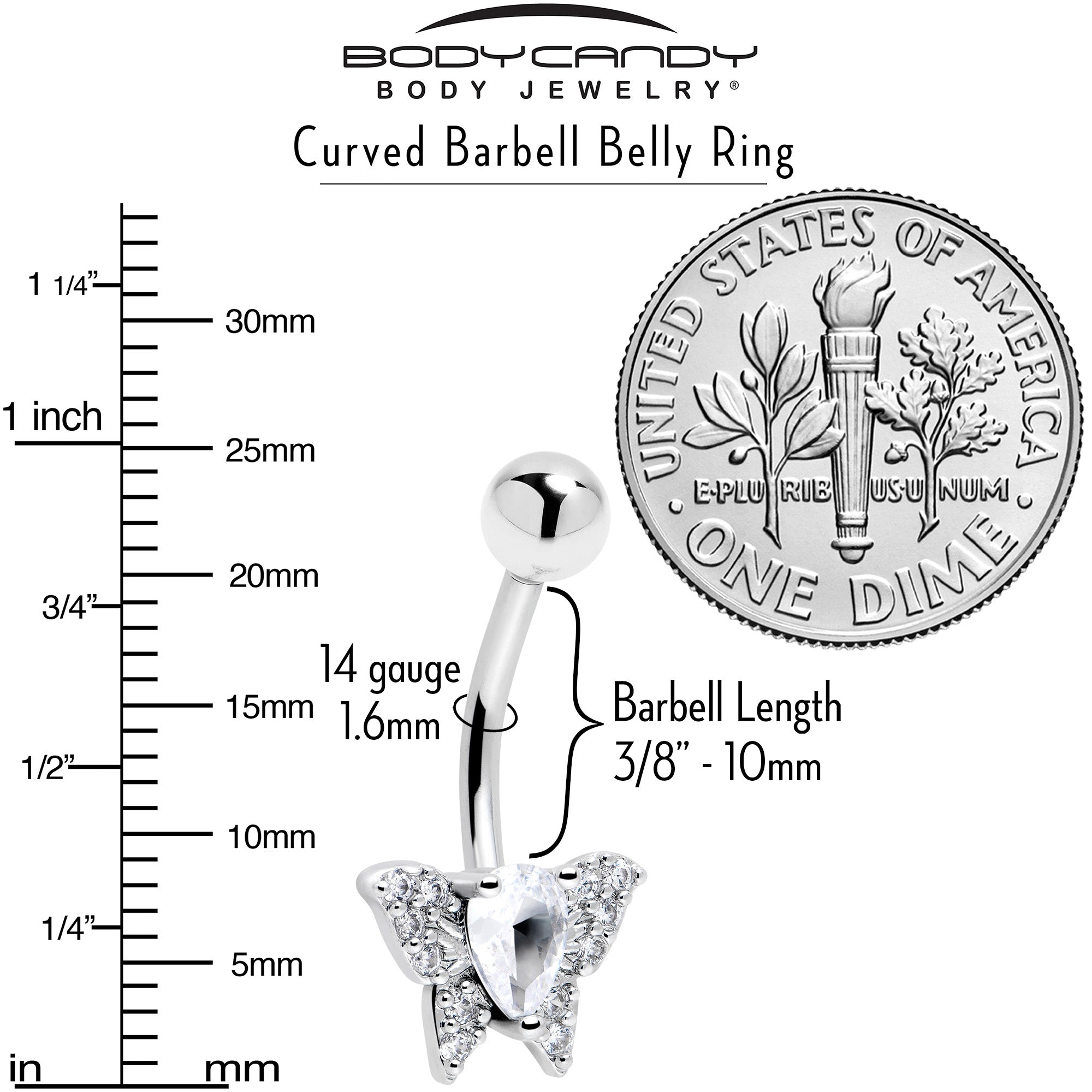 BodyCandy Cubic Zirconia Style Butterfly Belly Ring — alternative angle