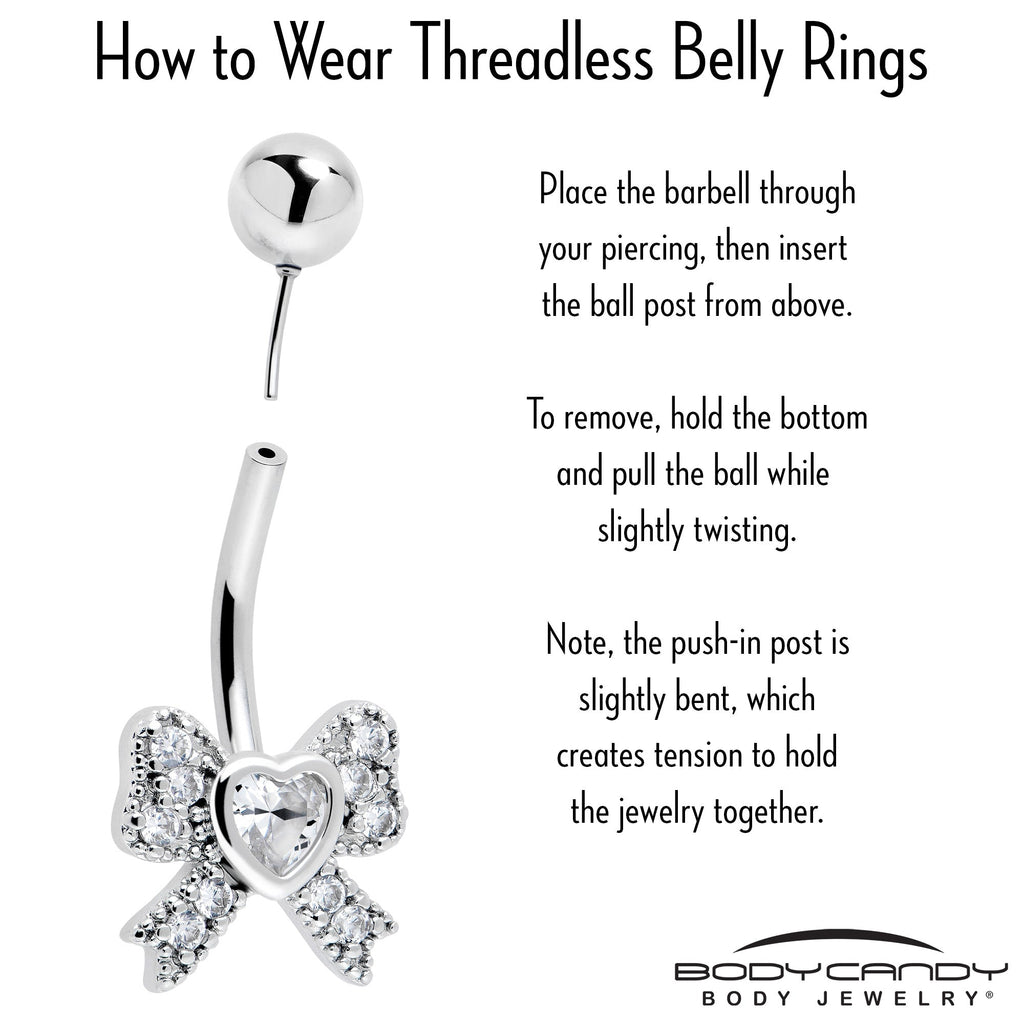 BodyCandy Cubic Zirconia Heart Bow Belly Ring — side view