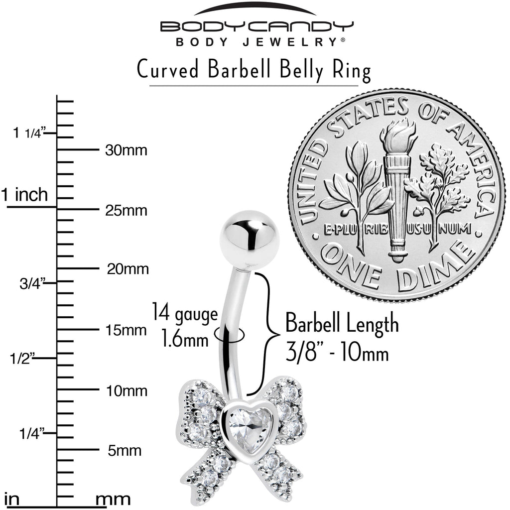 BodyCandy Cubic Zirconia Heart Bow Belly Ring — back view