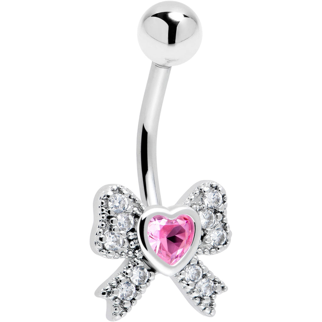 BodyCandy Cubic Zirconia Heart Bow Belly Ring — in-use photo