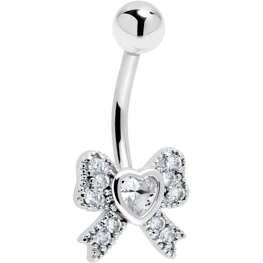 BodyCandy Cubic Zirconia Heart Bow Belly Ring — main product shot