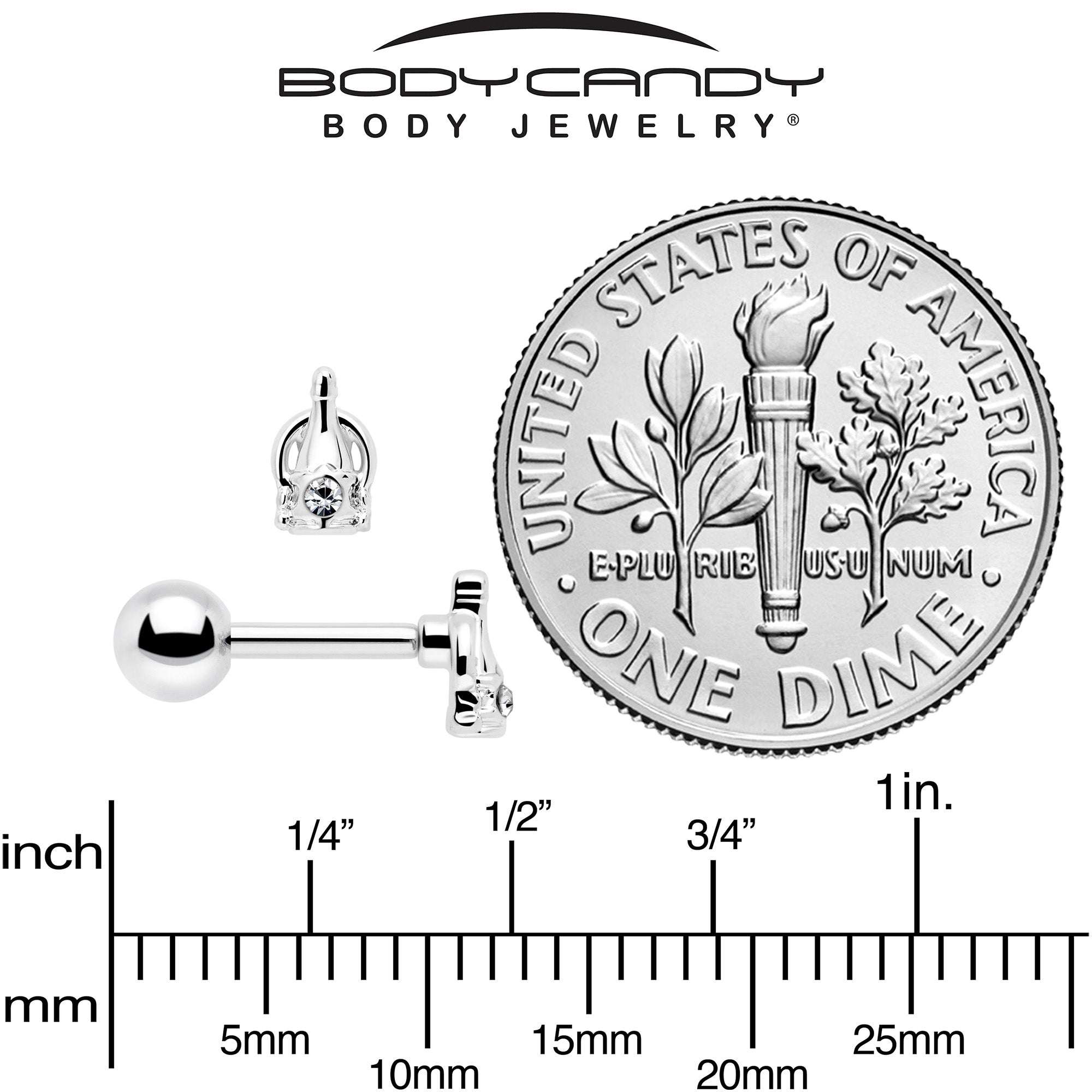 BodyCandy 16G 1/4 Clear Gem Champagne Dreams Cartilage Tragus Earring — alternative angle