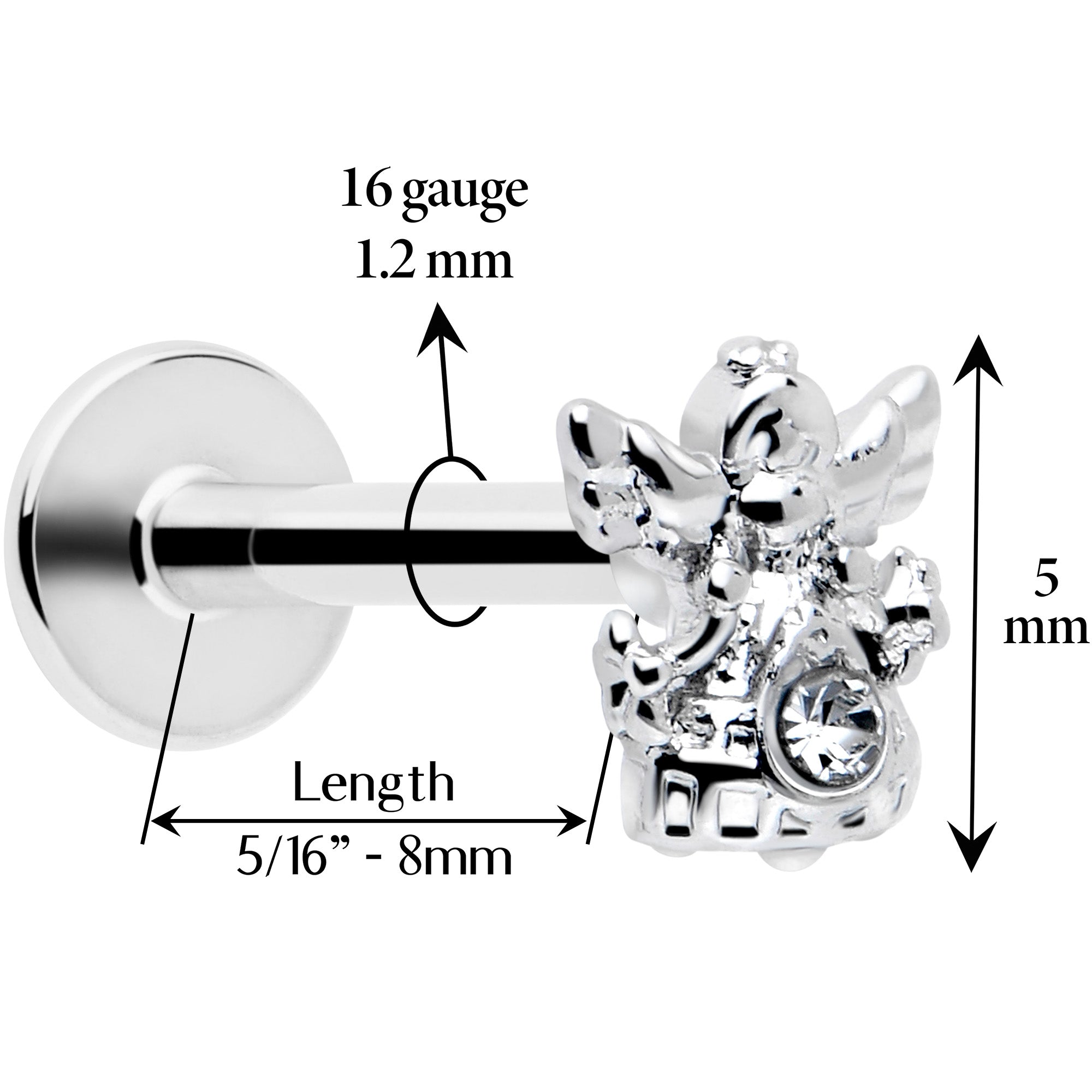 BodyCandy 16G 5/16 Clear CZ Gem Fabulous Angel Labret Monroe Tragus — detail close-up