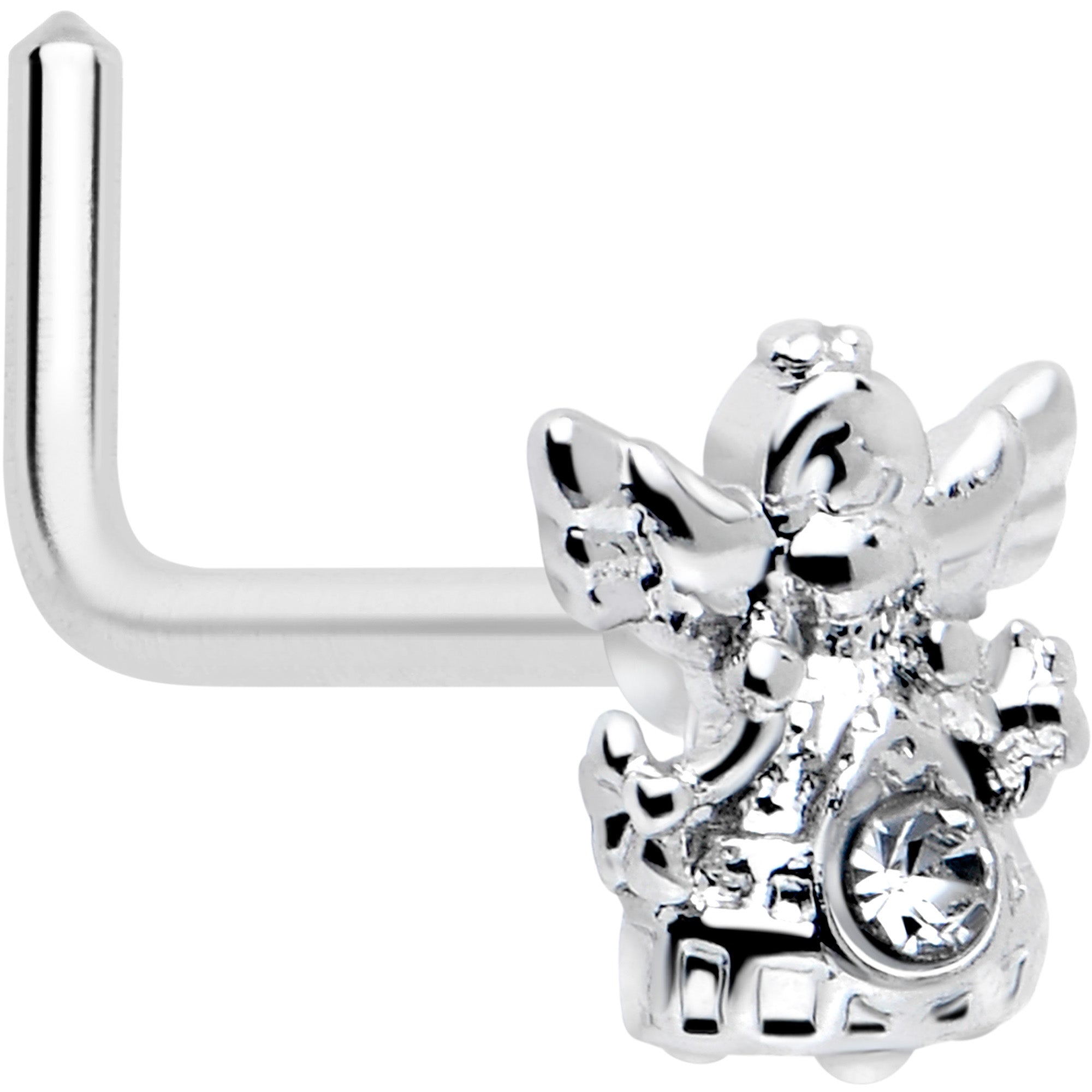 BodyCandy 20G 7mm Clear CZ Gem Fabulous Angel L Shape Nose Ring — main product shot