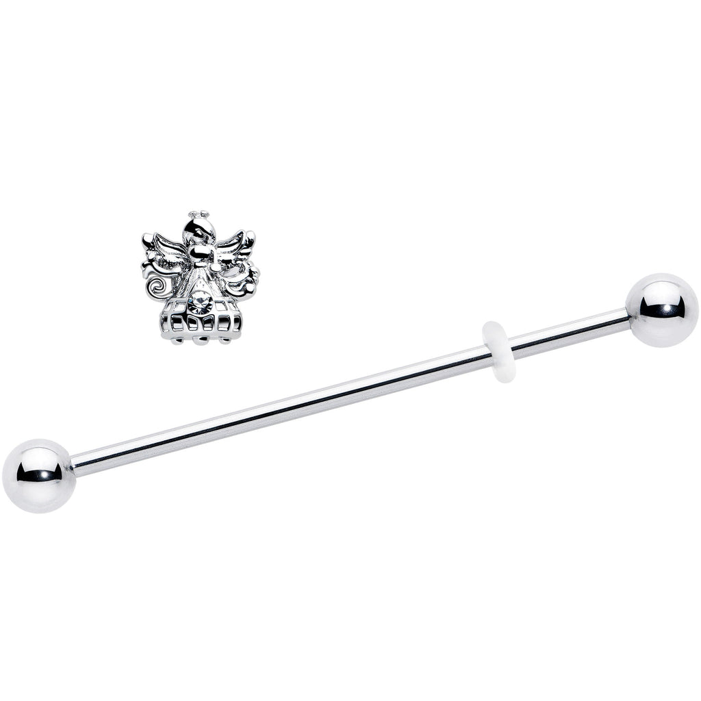 BodyCandy 14G Clear CZ Gem Fabulous Angel Industrial Barbell 38mm — detail close-up