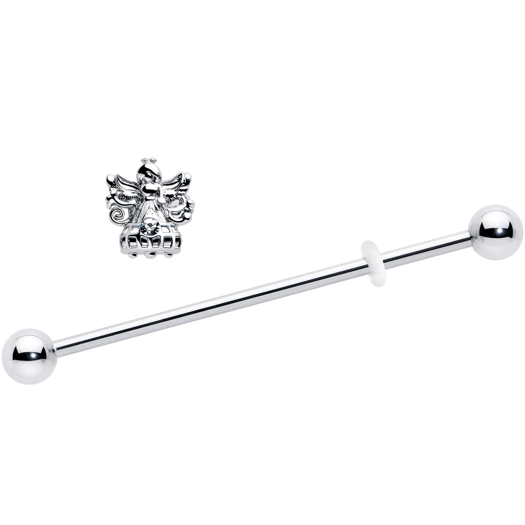 BodyCandy 14G Clear CZ Gem Fabulous Angel Industrial Barbell 38mm — detail close-up