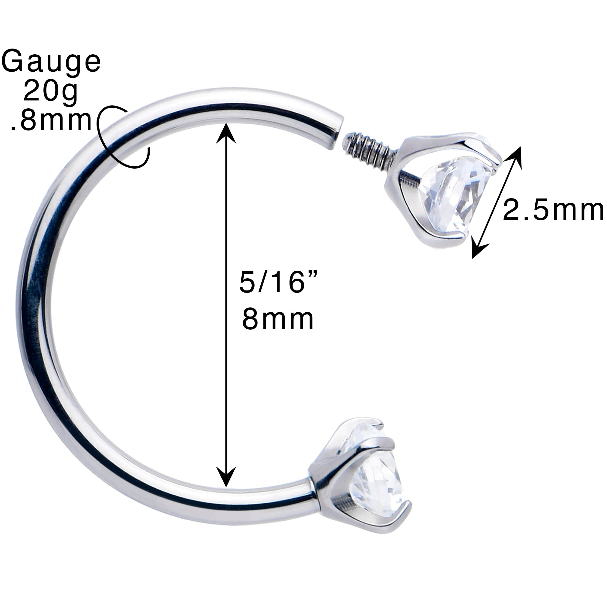 BodyCandy Double Gem Horseshoe Nose Ring Kit with Ball Grabber — side view