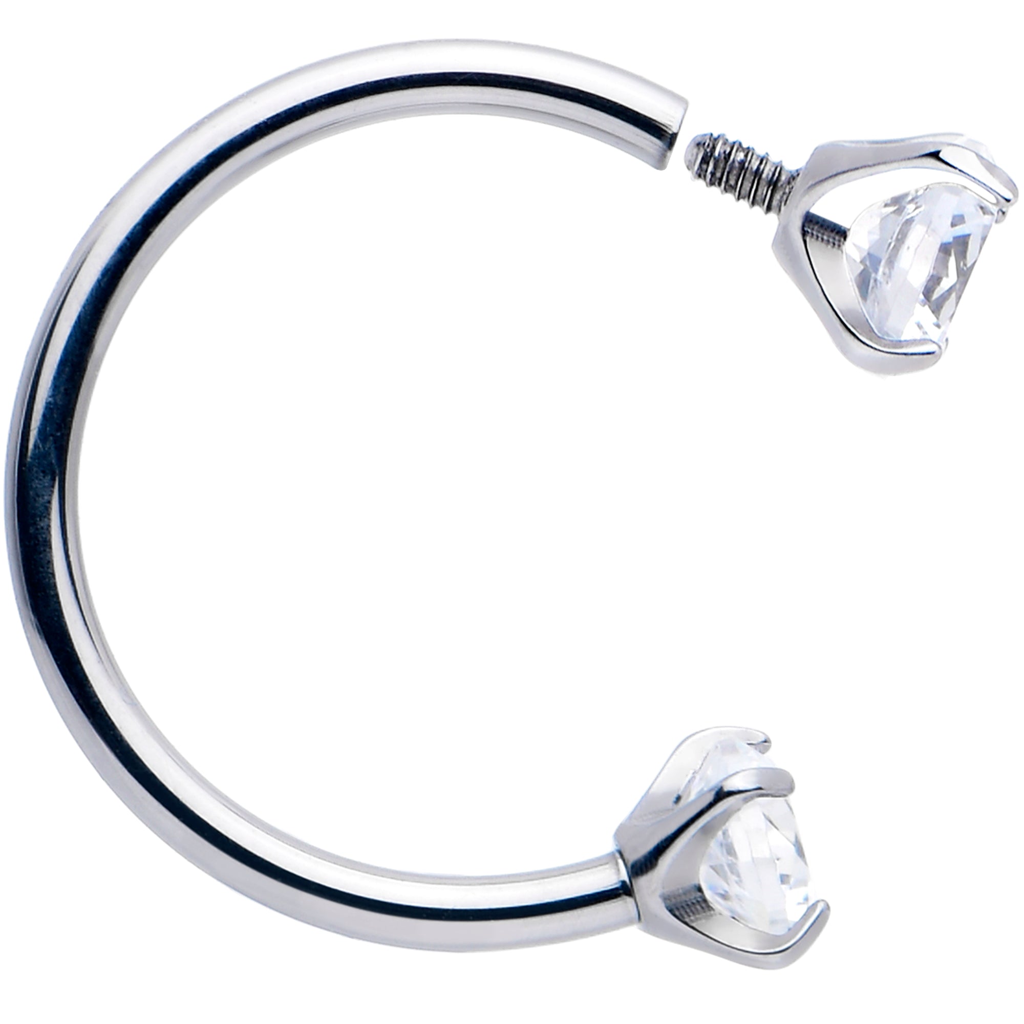 BodyCandy Double Gem Titanium Horseshoe Nose Ring -  Internally Threaded Solid Titanium CZ Horseshoe Nose Hoop — flat-lay com