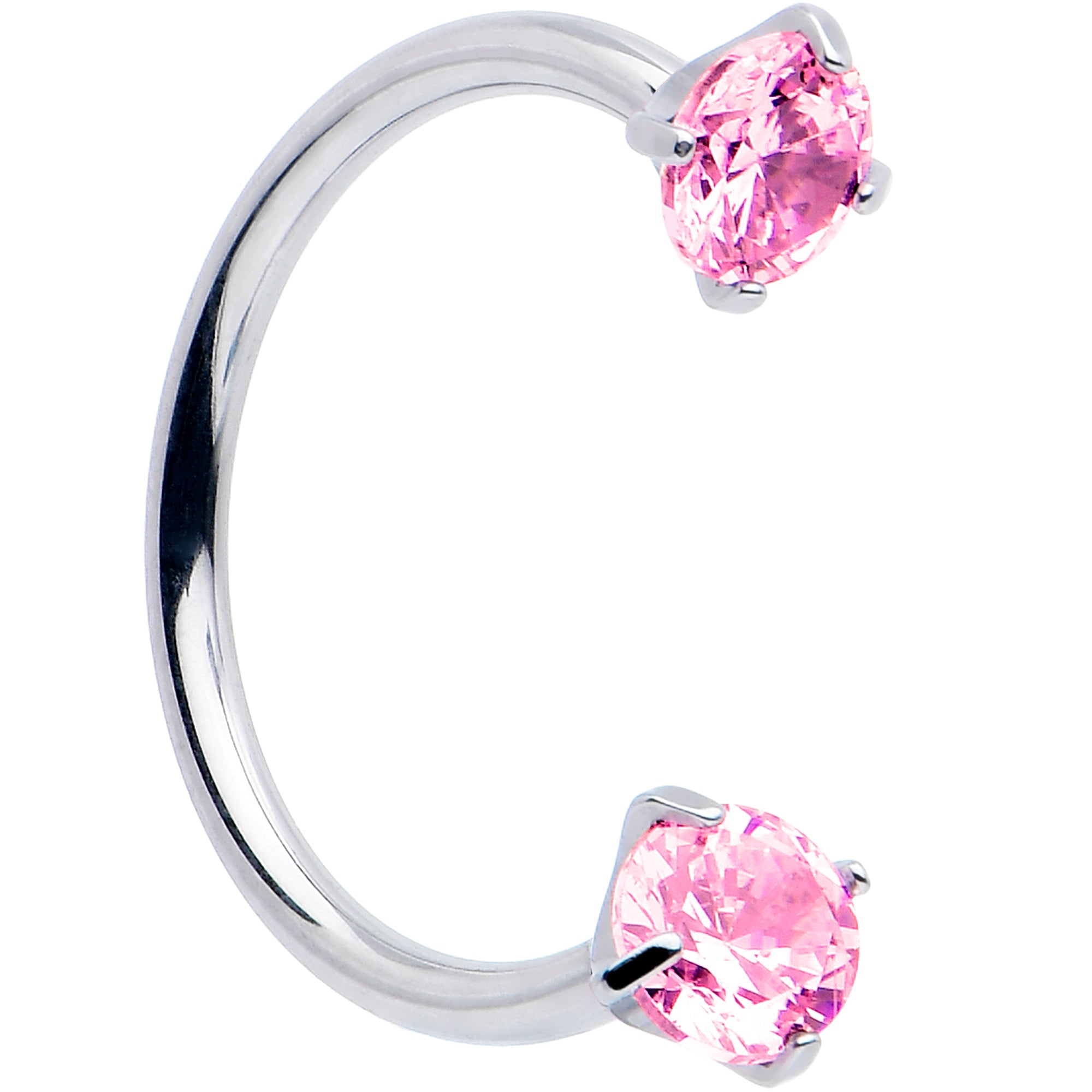 BodyCandy Double Gem Titanium Horseshoe Nose Ring -  Internally Threaded Solid Titanium CZ Horseshoe Nose Hoop — side view