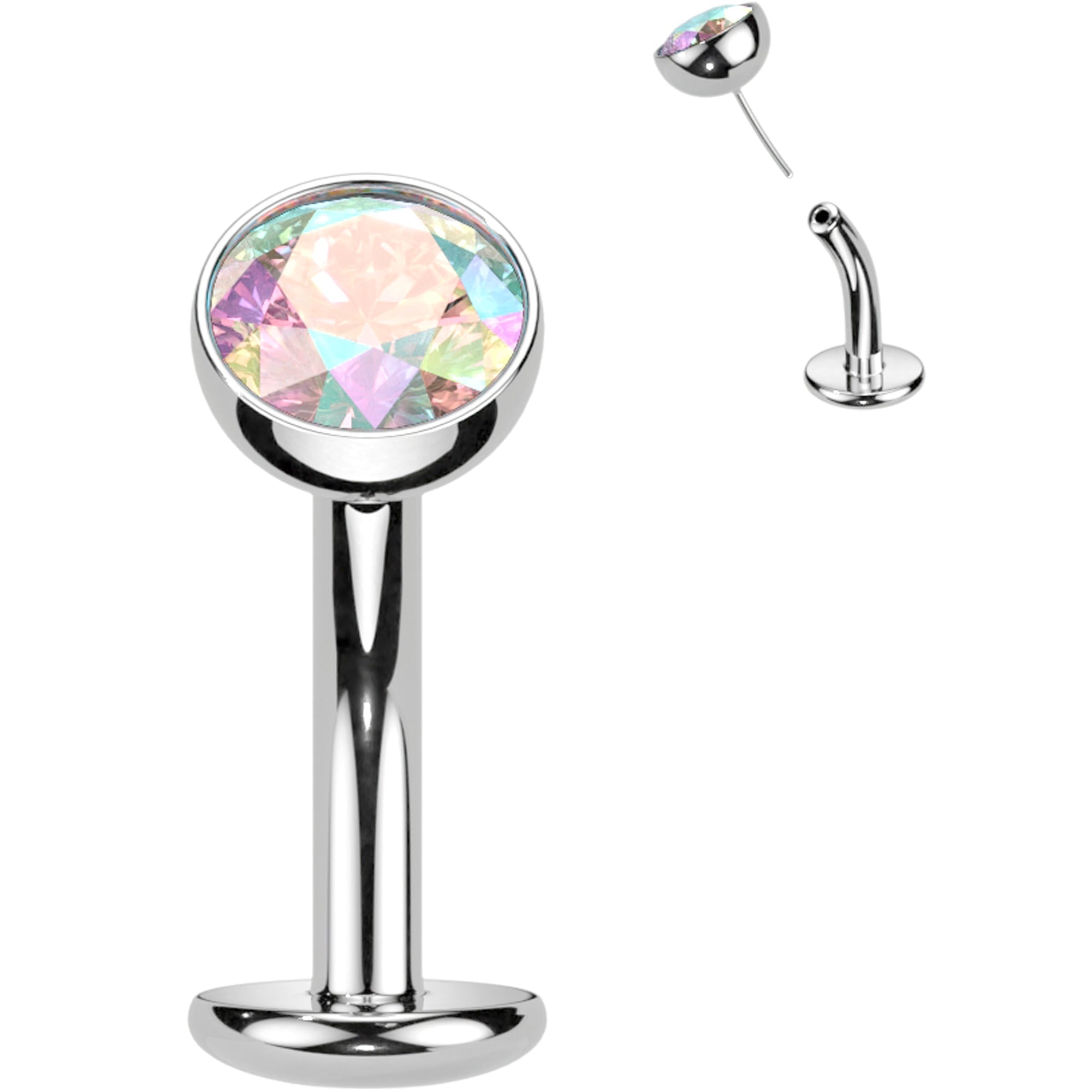 BodyCandy CZ Bezel Gem Titanium Threadless Floating Belly Ring — color detail