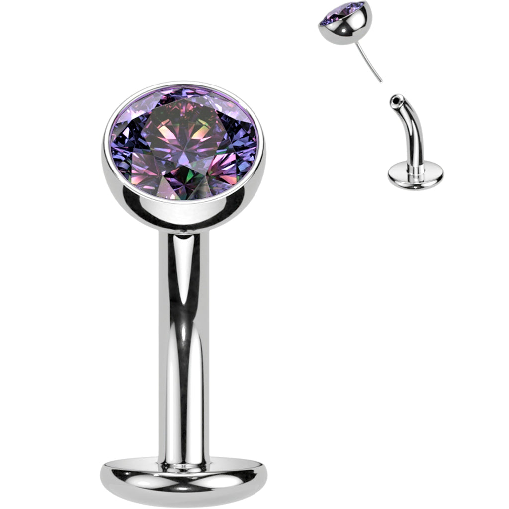 BodyCandy CZ Bezel Gem Titanium Threadless Floating Belly Ring — product on model