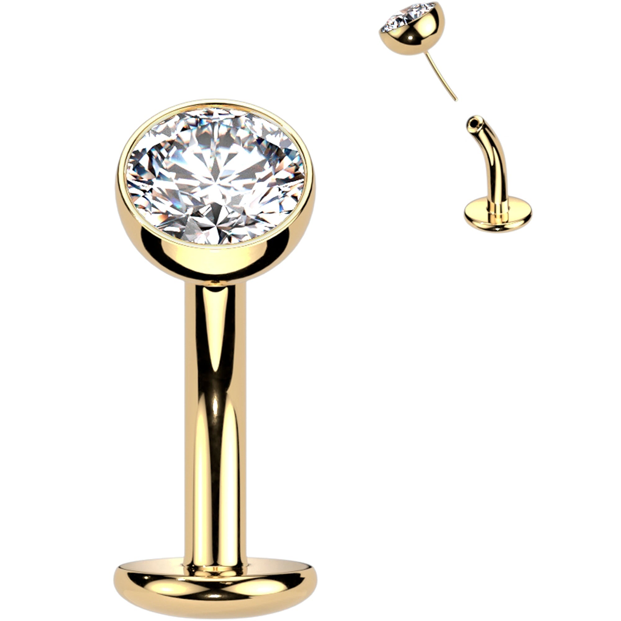 BodyCandy CZ Bezel Gem Titanium Threadless Floating Belly Ring — side view