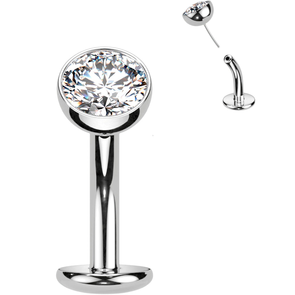 BodyCandy CZ Bezel Gem Titanium Threadless Floating Belly Ring — back view